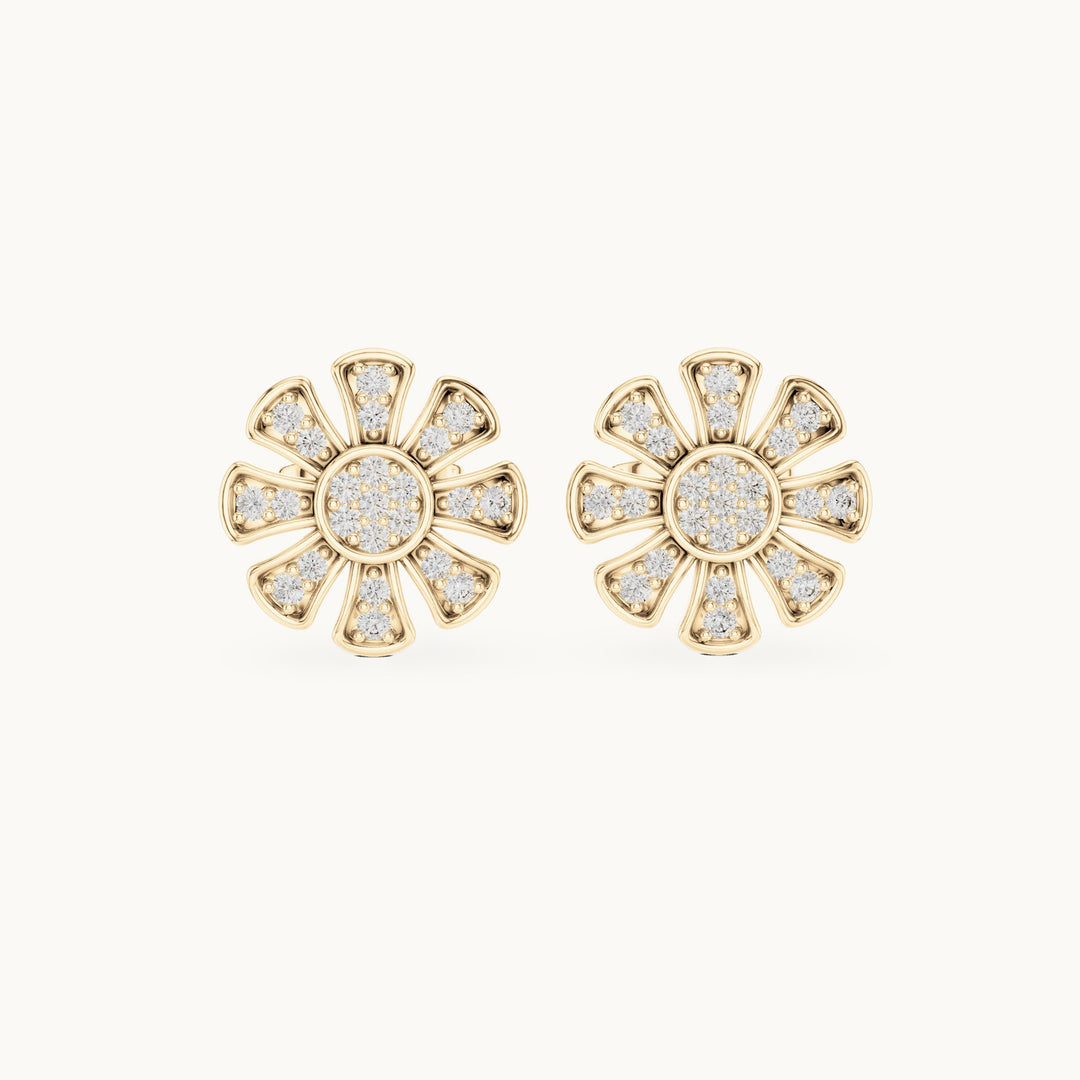 Round lab-grown diamond daisy flower stud earrings in yellow gold, 0.24 CT TW, view 4