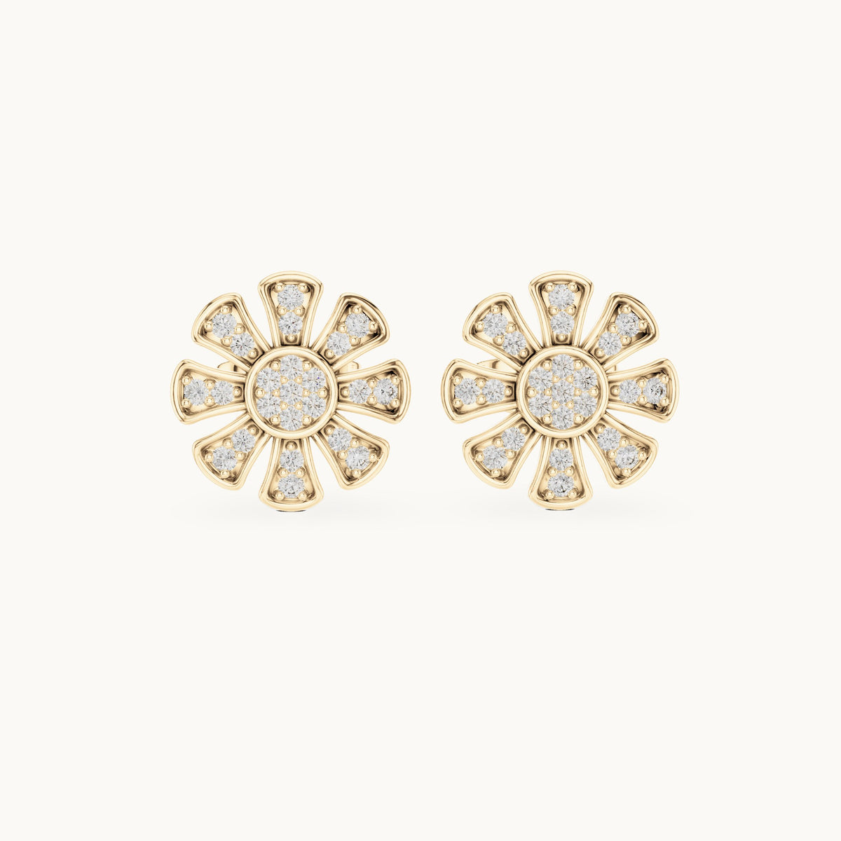 Round lab-grown diamond daisy flower stud earrings in yellow gold, 0.24 CT TW, view 4