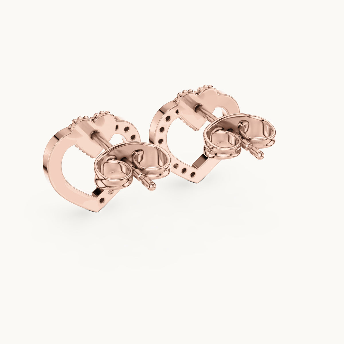 Round lab-grown diamond open heart stud earrings in rose gold, 0.12 CT TW, view 3