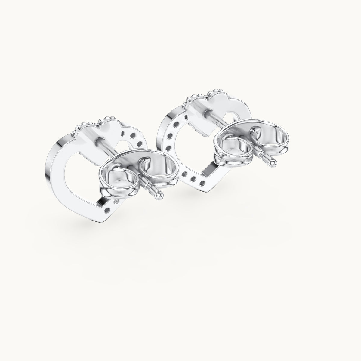 Round lab-grown diamond open heart stud earrings in white gold, 0.12 CT TW, view 3