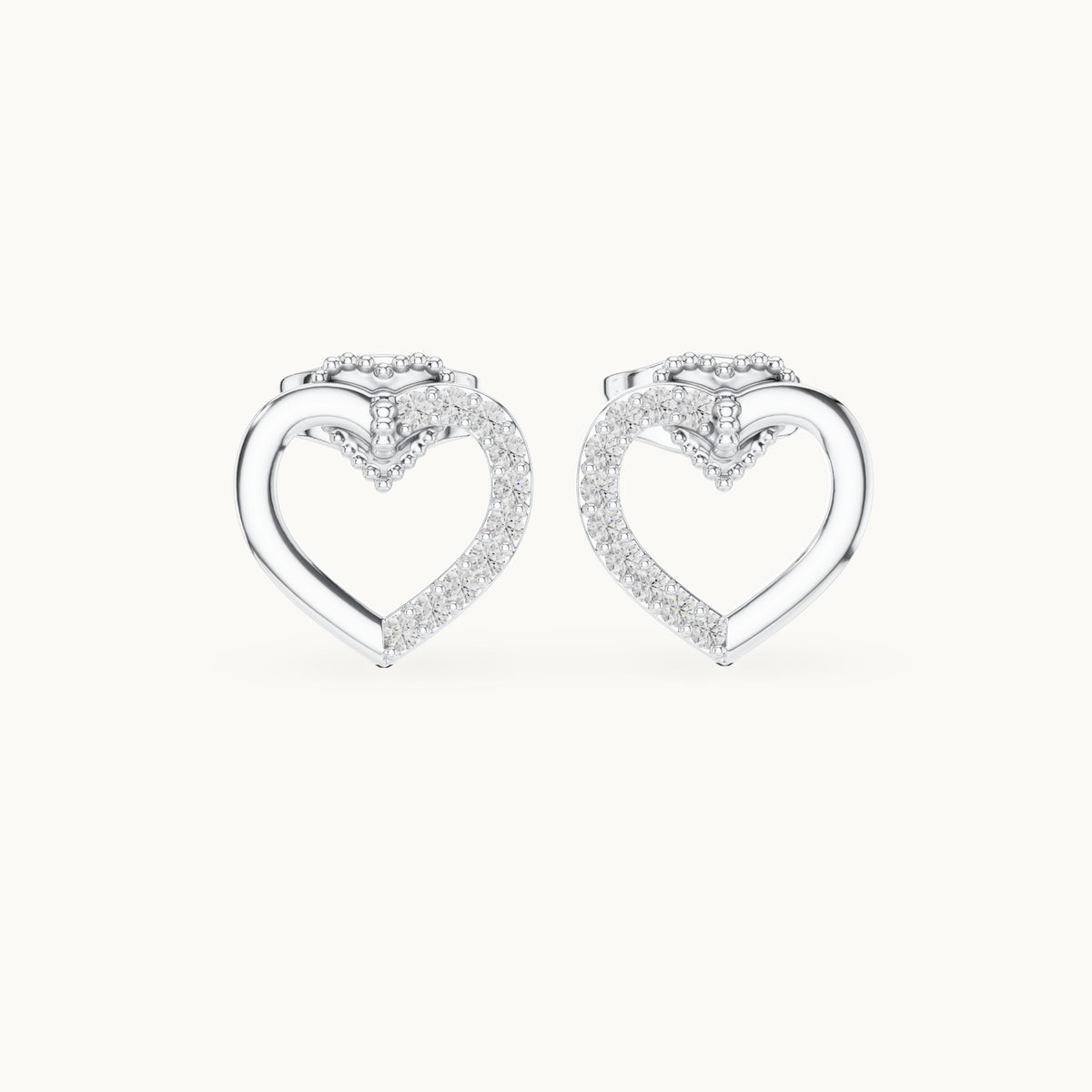Round lab-grown diamond open heart stud earrings in white gold, 0.12 CT TW, view 4