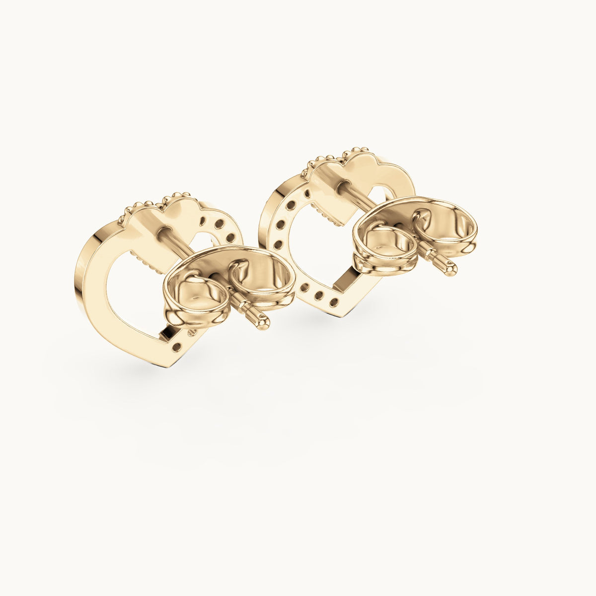 Round lab-grown diamond open heart stud earrings in yellow gold, 0.12 CT TW, view 3