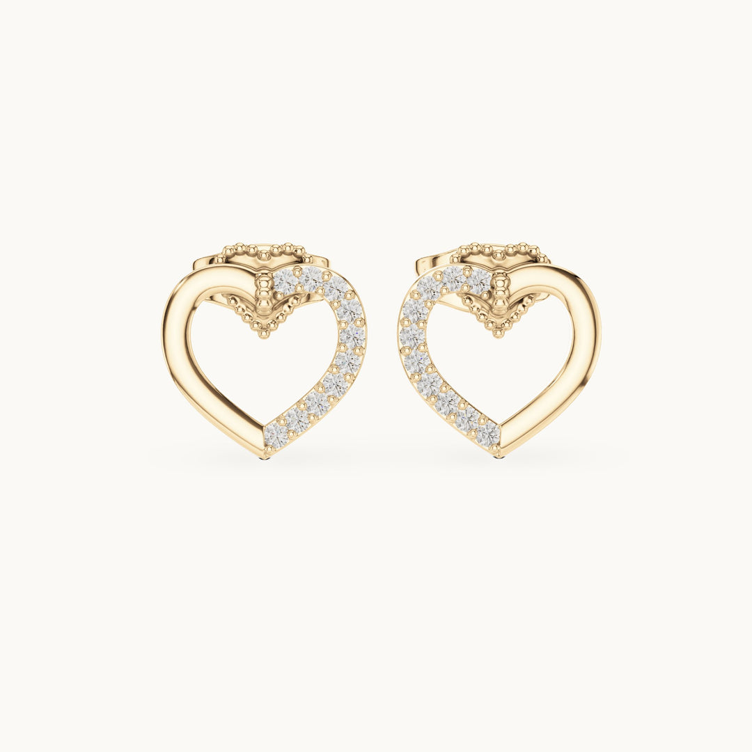 Round lab-grown diamond open heart stud earrings in yellow gold, 0.12 CT TW, view 4