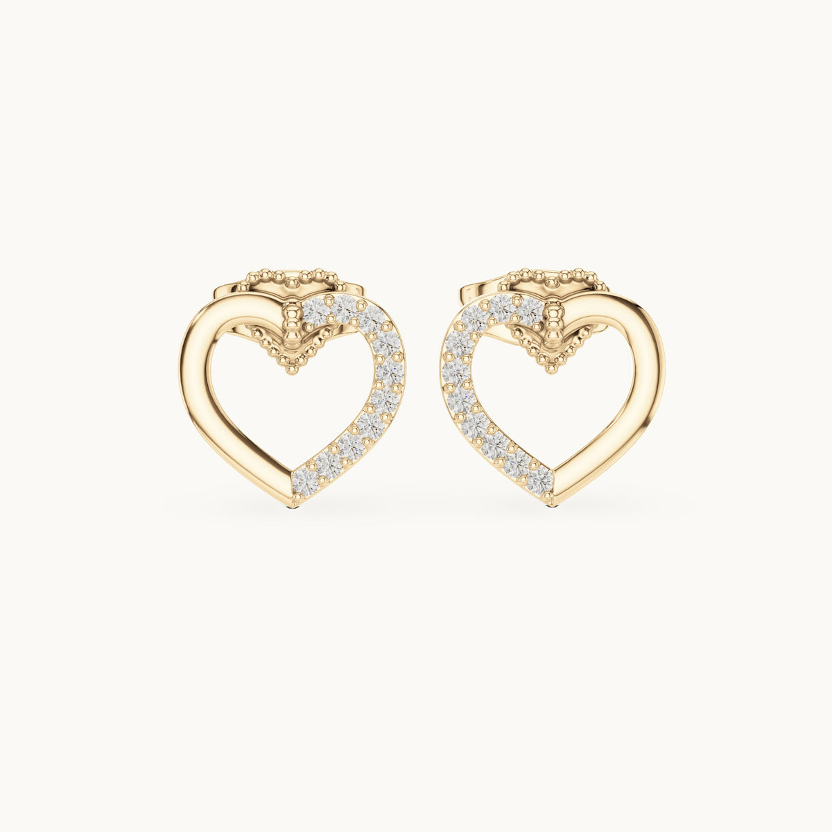 Round lab-grown diamond open heart stud earrings in yellow gold, 0.12 CT TW, view 4