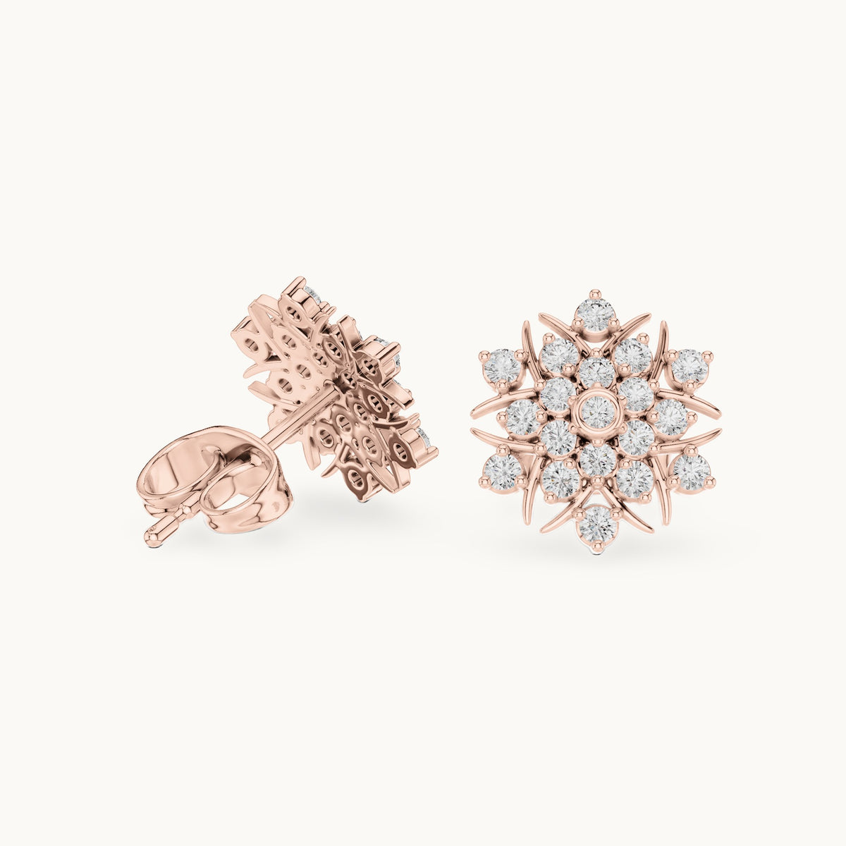 Round lab-grown diamond sunburst pavé cluster stud earrings in rose gold, 0.38 CT TW, view 1