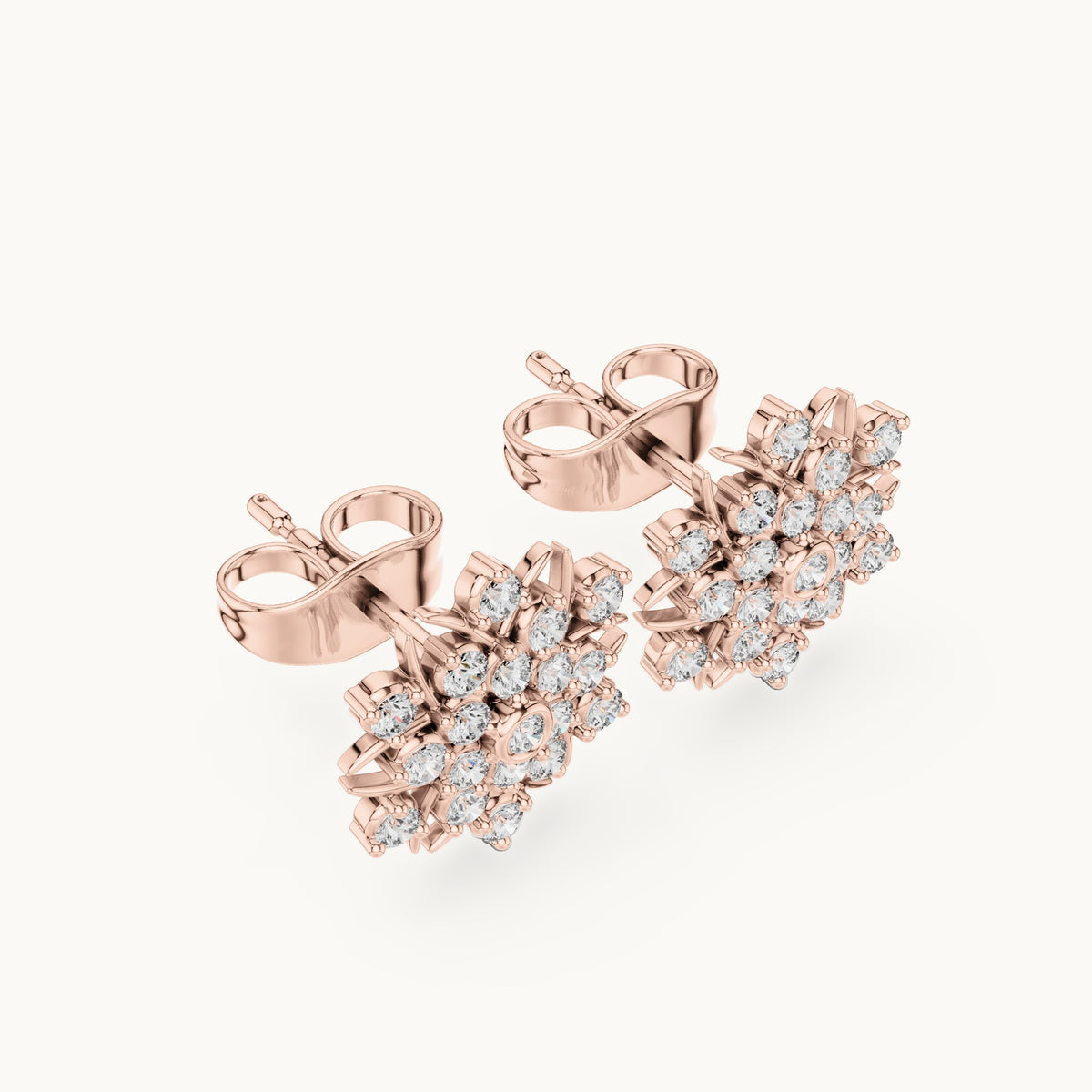 Round lab-grown diamond sunburst pavé cluster stud earrings in rose gold, 0.38 CT TW, view 2