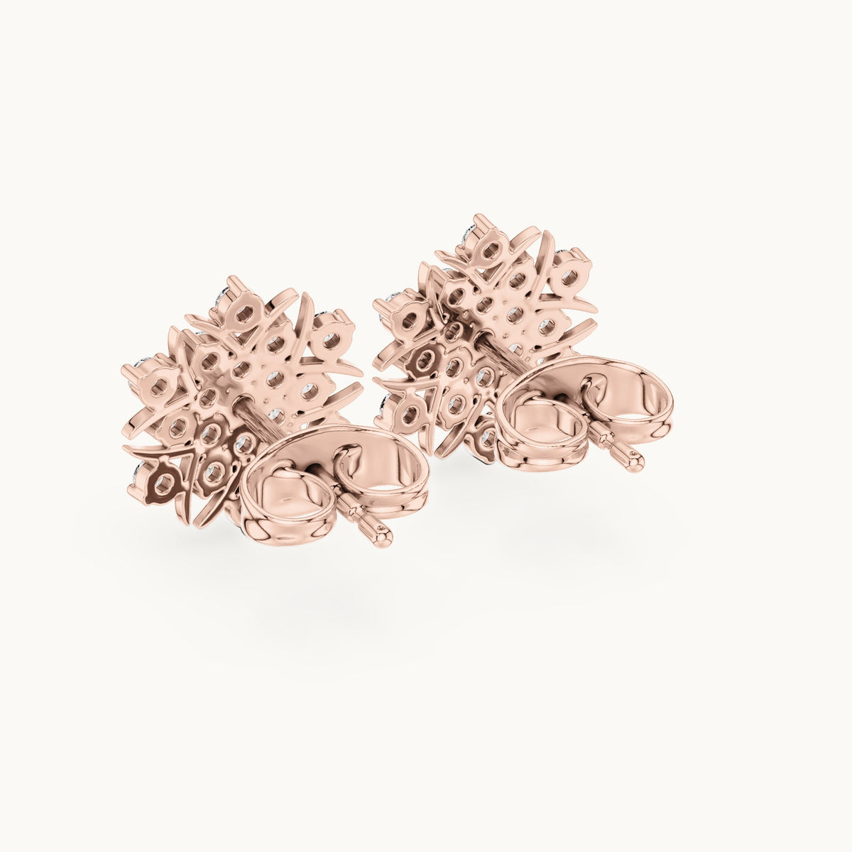 Round lab-grown diamond sunburst pavé cluster stud earrings in rose gold, 0.38 CT TW, view 3