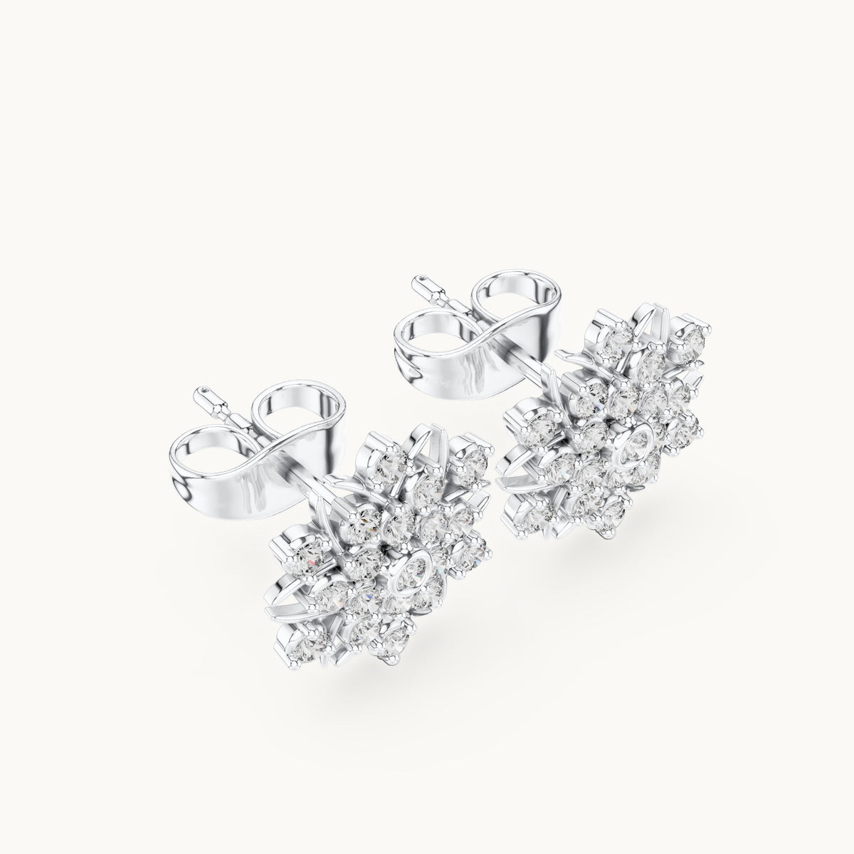 Round lab-grown diamond sunburst pavé cluster stud earrings in white gold, 0.38 CT TW, view 2