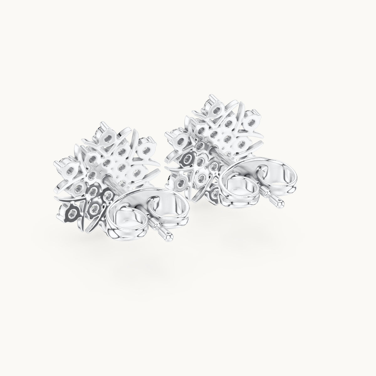 Round lab-grown diamond sunburst pavé cluster stud earrings in white gold, 0.38 CT TW, view 3