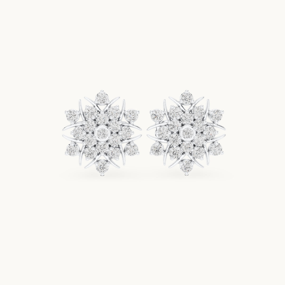 Round lab-grown diamond sunburst pavé cluster stud earrings in white gold, 0.38 CT TW, view 4