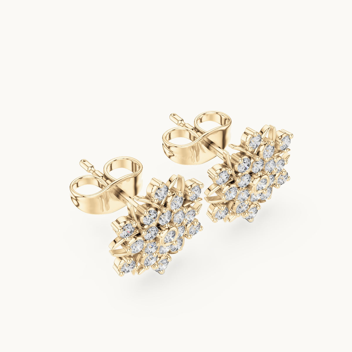 Round lab-grown diamond sunburst pavé cluster stud earrings in yellow gold, 0.38 CT TW, view 2