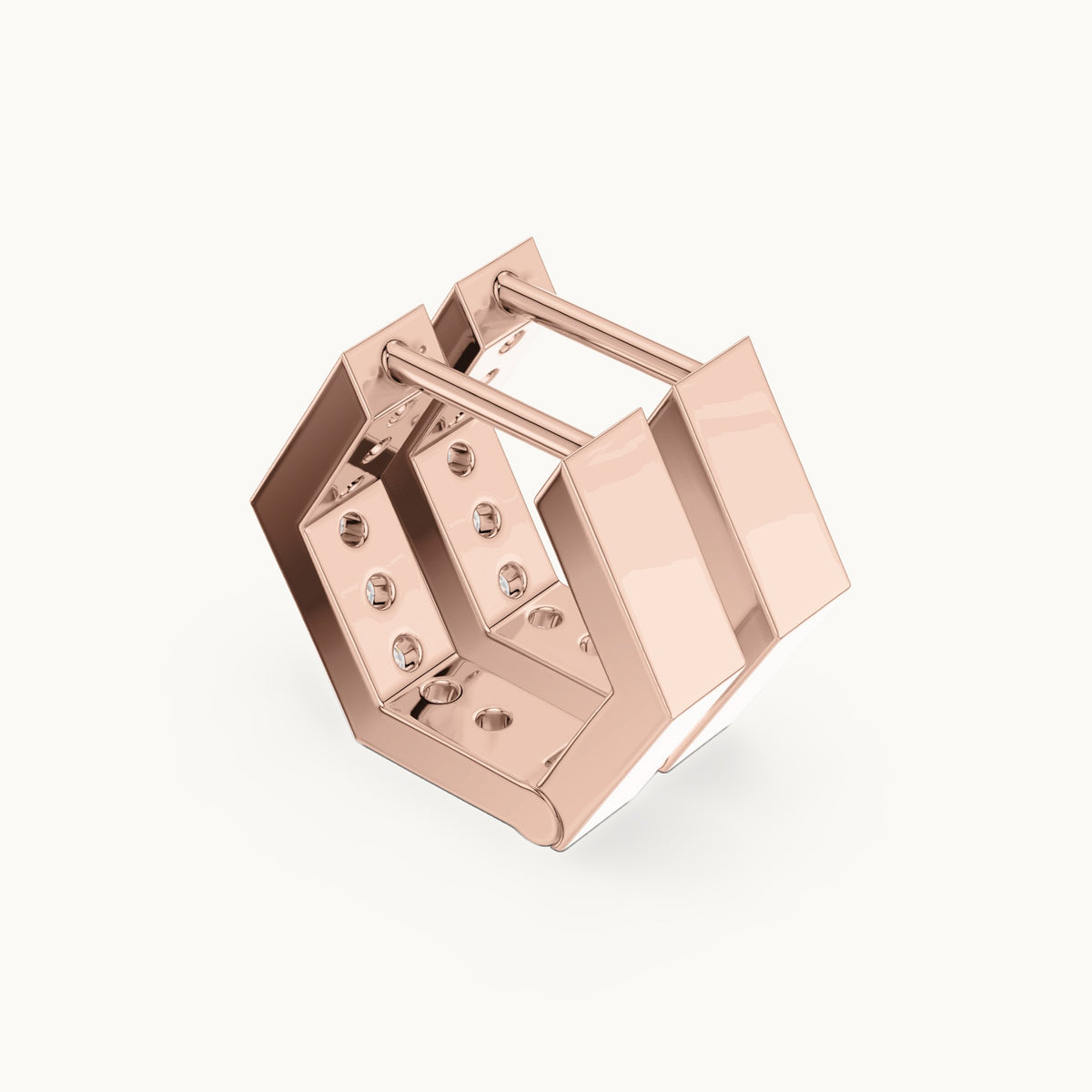 Round lab-grown diamond hexagon huggie hoop earrings in rose gold, 0.32 CT TW, view 2