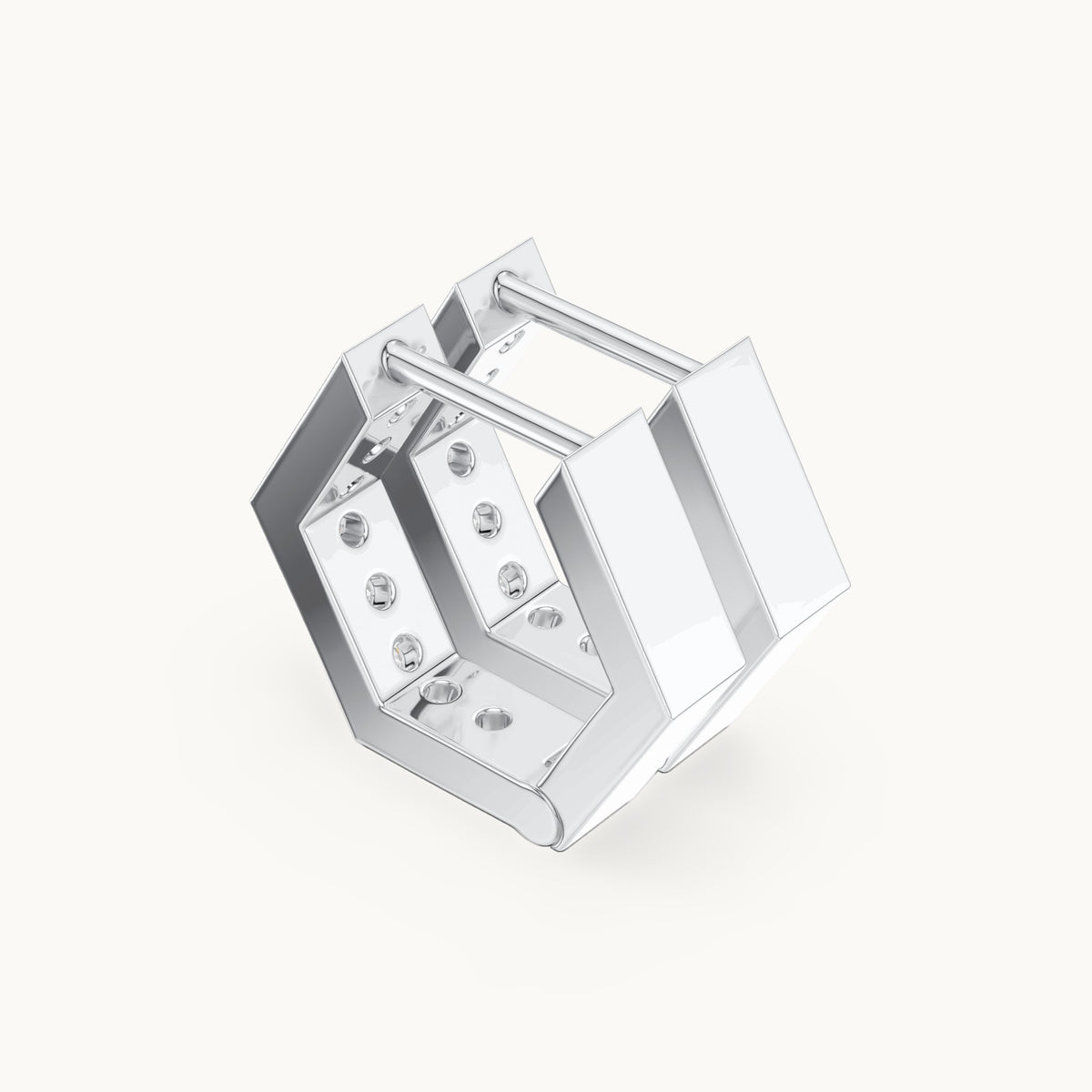 Round lab-grown diamond hexagon huggie hoop earrings in white gold, 0.32 CT TW, view 2
