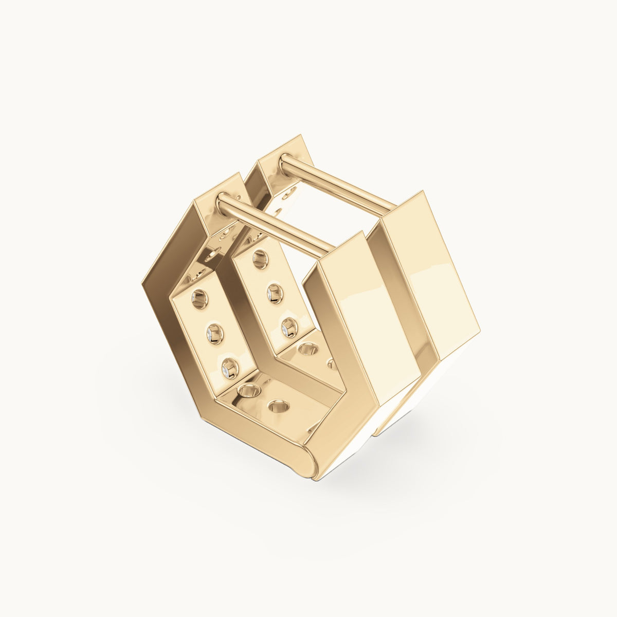 Round lab-grown diamond hexagon huggie hoop earrings in yellow gold, 0.32 CT TW, view 2