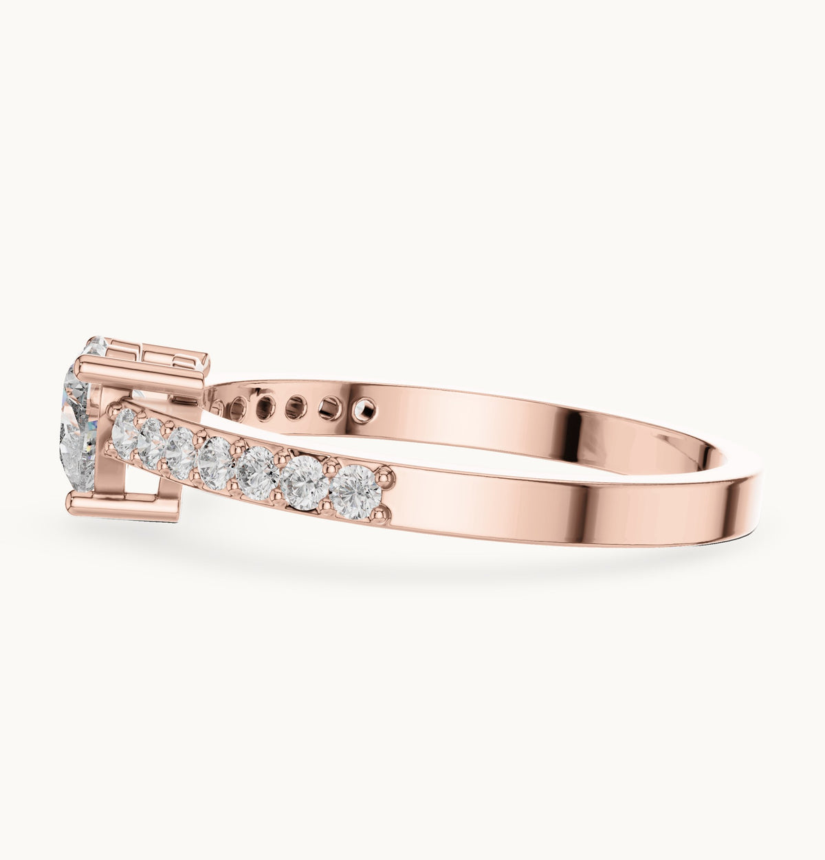 Heart lab-grown diamond solitaire engagement ring with pavé band in rose gold, 0.66 CT TW, view 3
