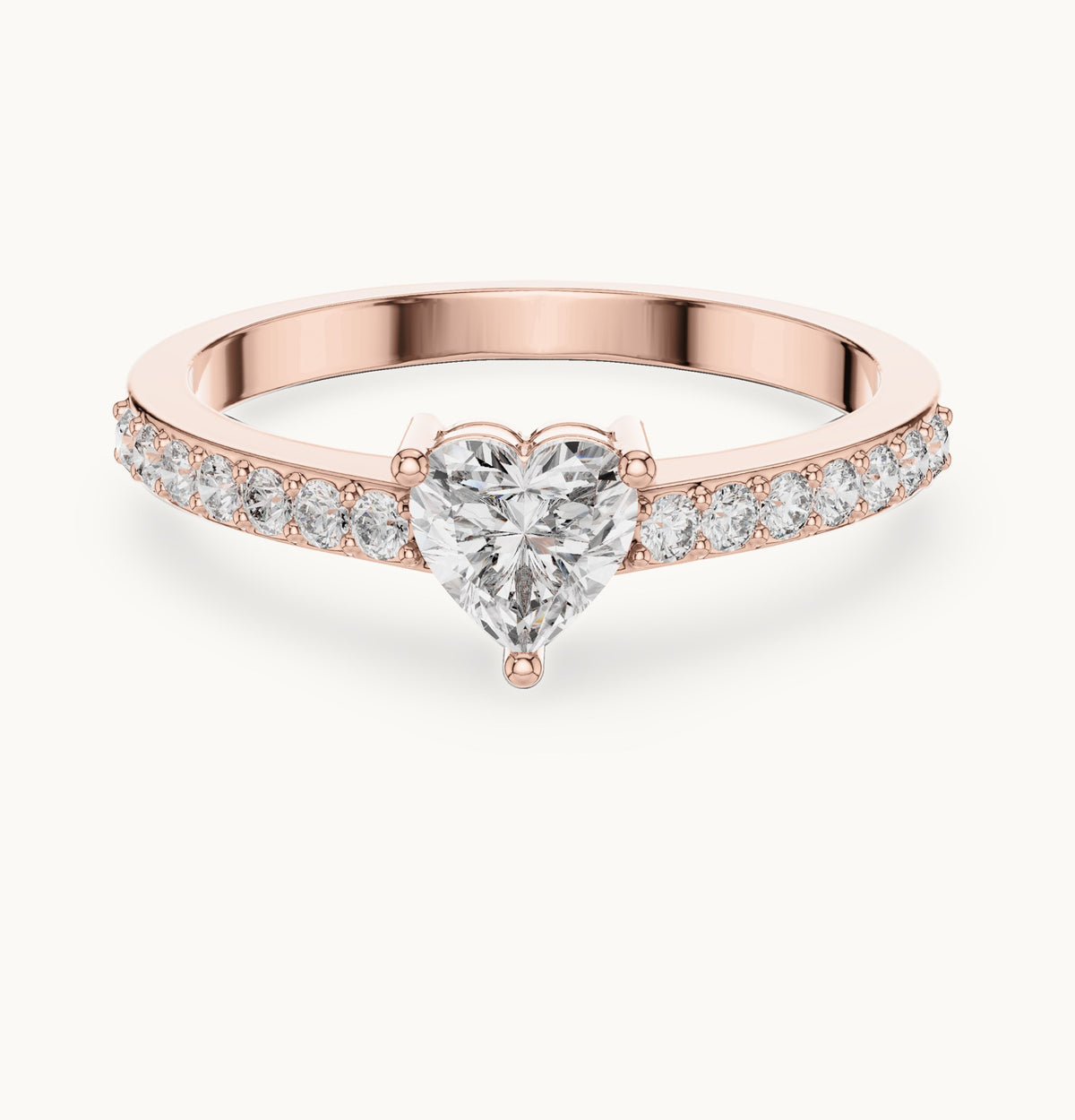 Heart lab-grown diamond solitaire engagement ring with pavé band in rose gold, 0.66 CT TW, view 4