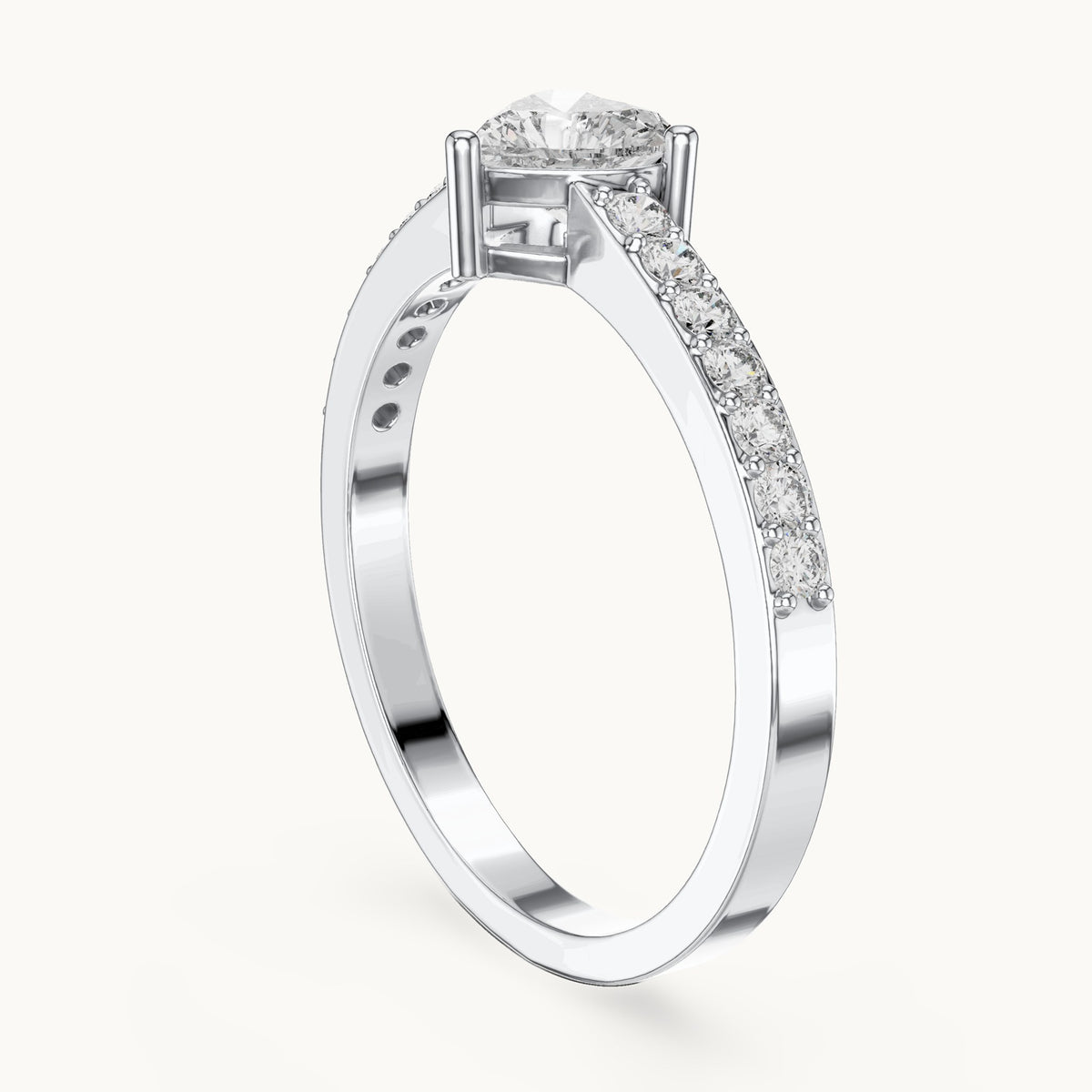 Heart lab-grown diamond solitaire engagement ring with pavé band in white gold, 0.66 CT TW, view 1