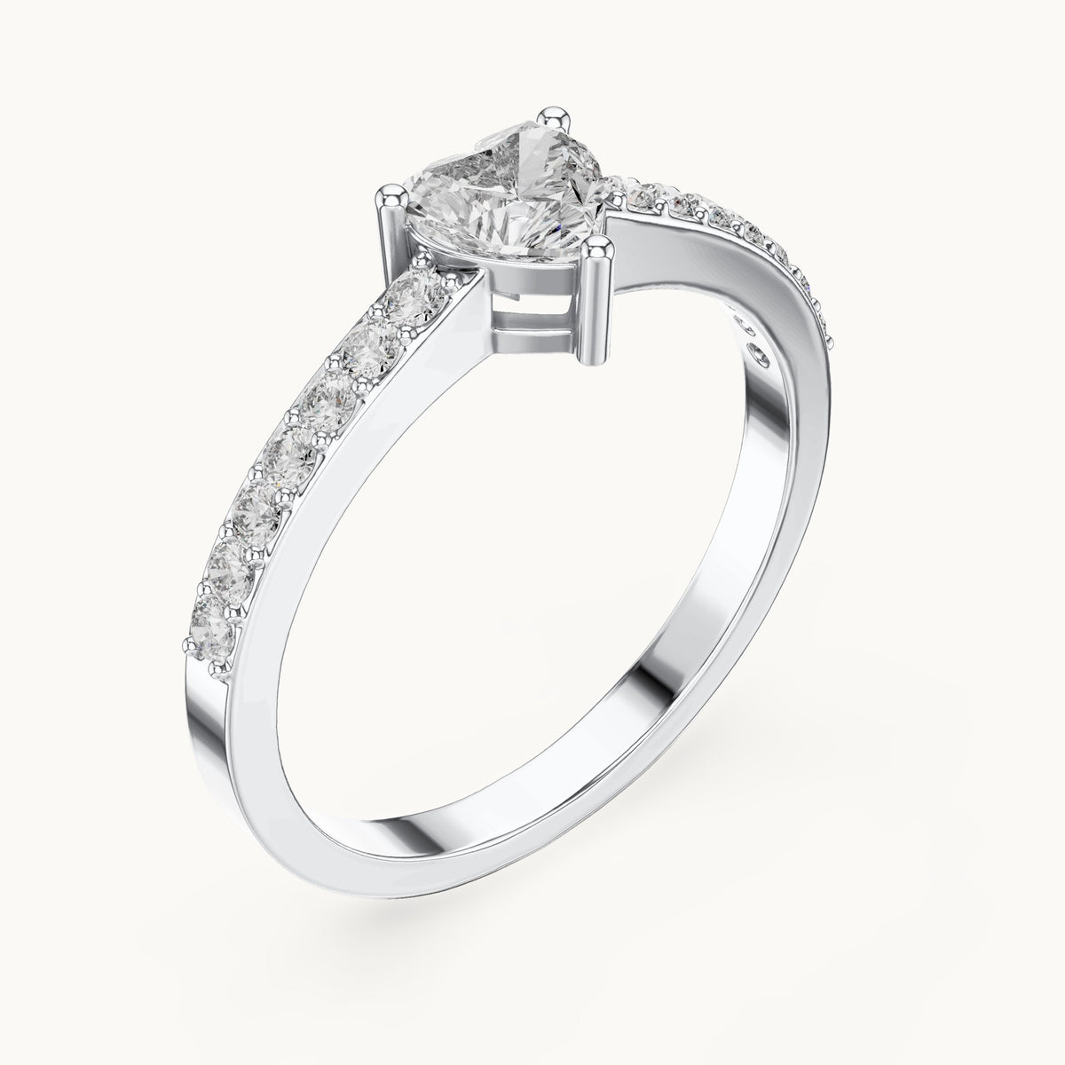Heart lab-grown diamond solitaire engagement ring with pavé band in white gold, 0.66 CT TW, view 2