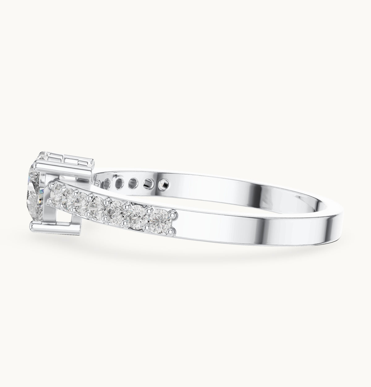 Heart lab-grown diamond solitaire engagement ring with pavé band in white gold, 0.66 CT TW, view 3