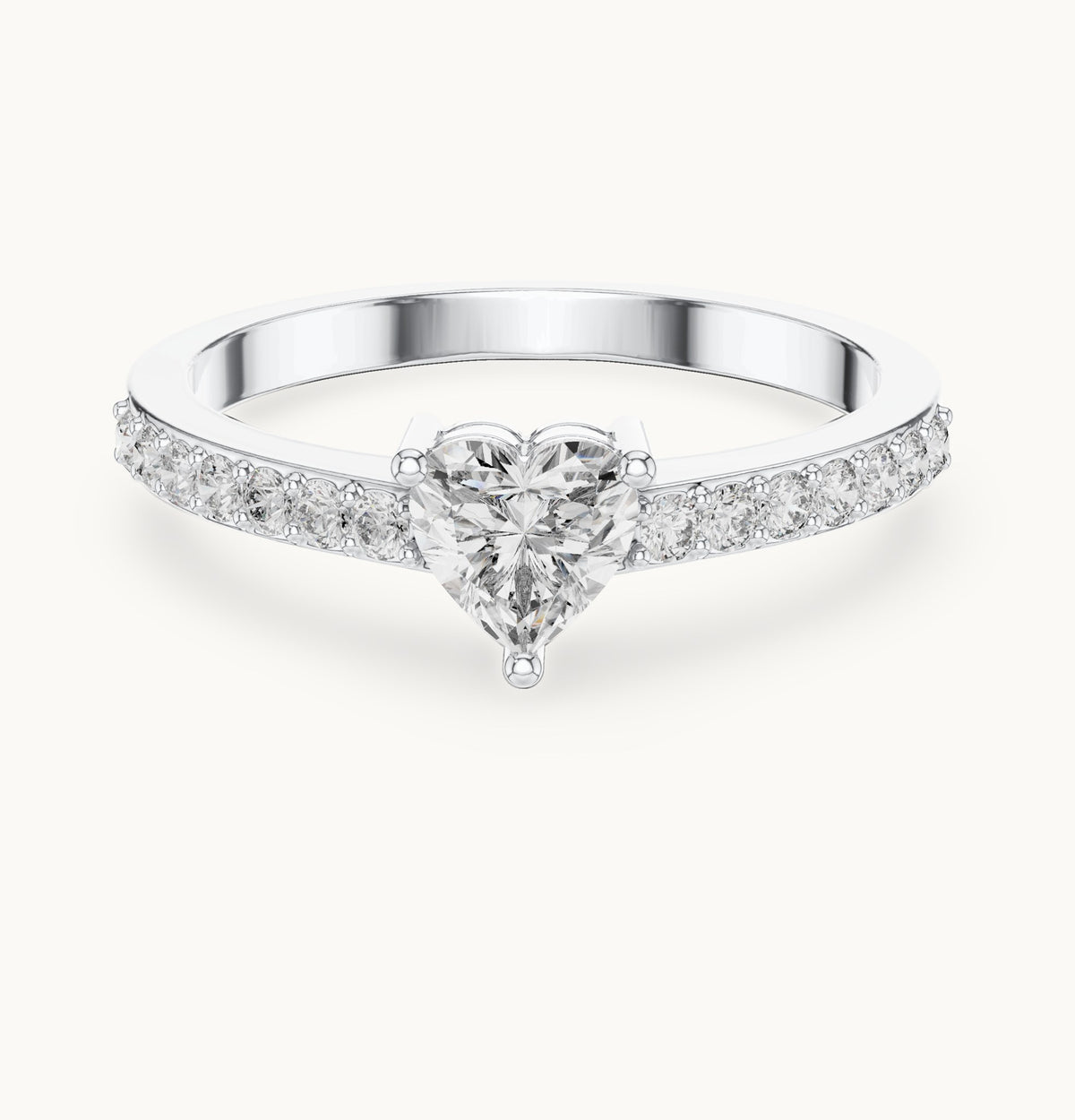 Heart lab-grown diamond solitaire engagement ring with pavé band in white gold, 0.66 CT TW, view 4