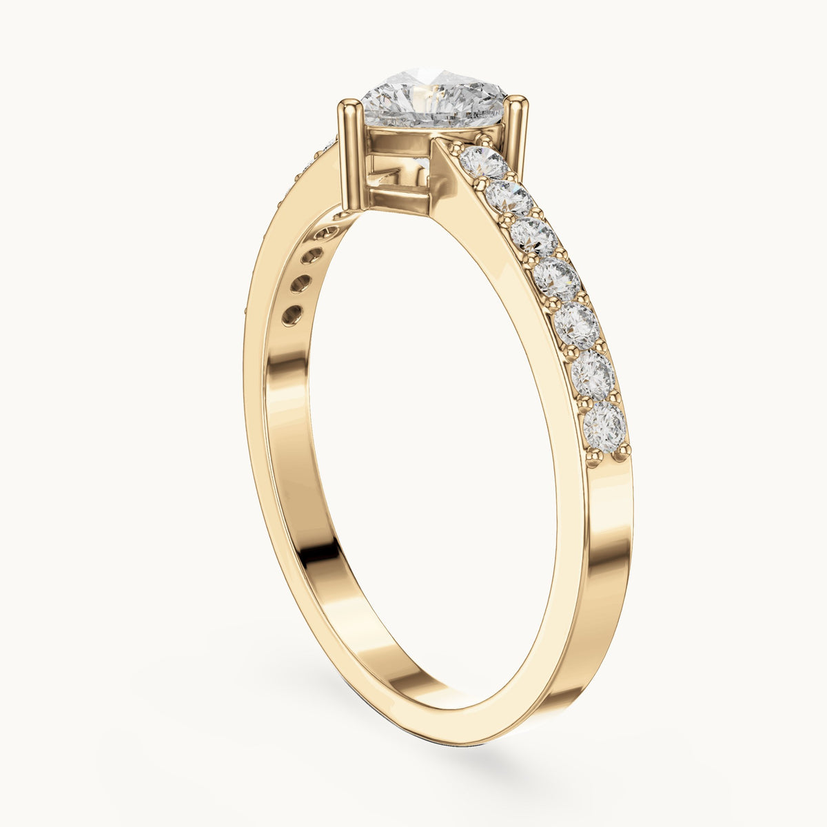 Heart lab-grown diamond solitaire engagement ring with pavé band in yellow gold, 0.66 CT TW, view 1