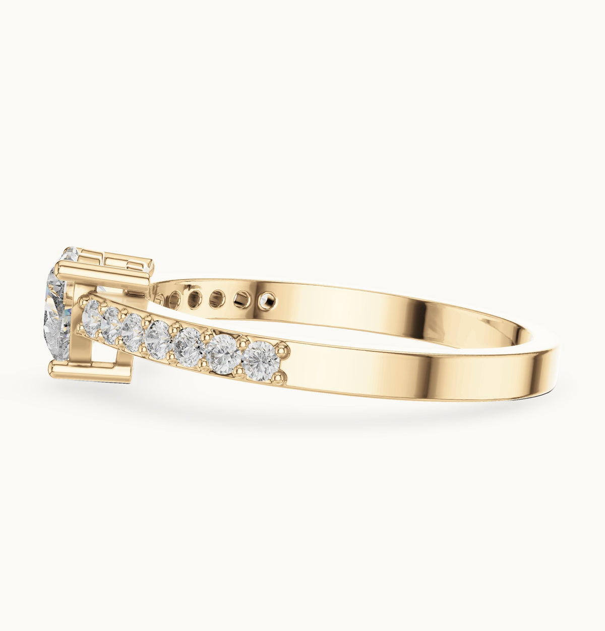 Heart lab-grown diamond solitaire engagement ring with pavé band in yellow gold, 0.66 CT TW, view 3