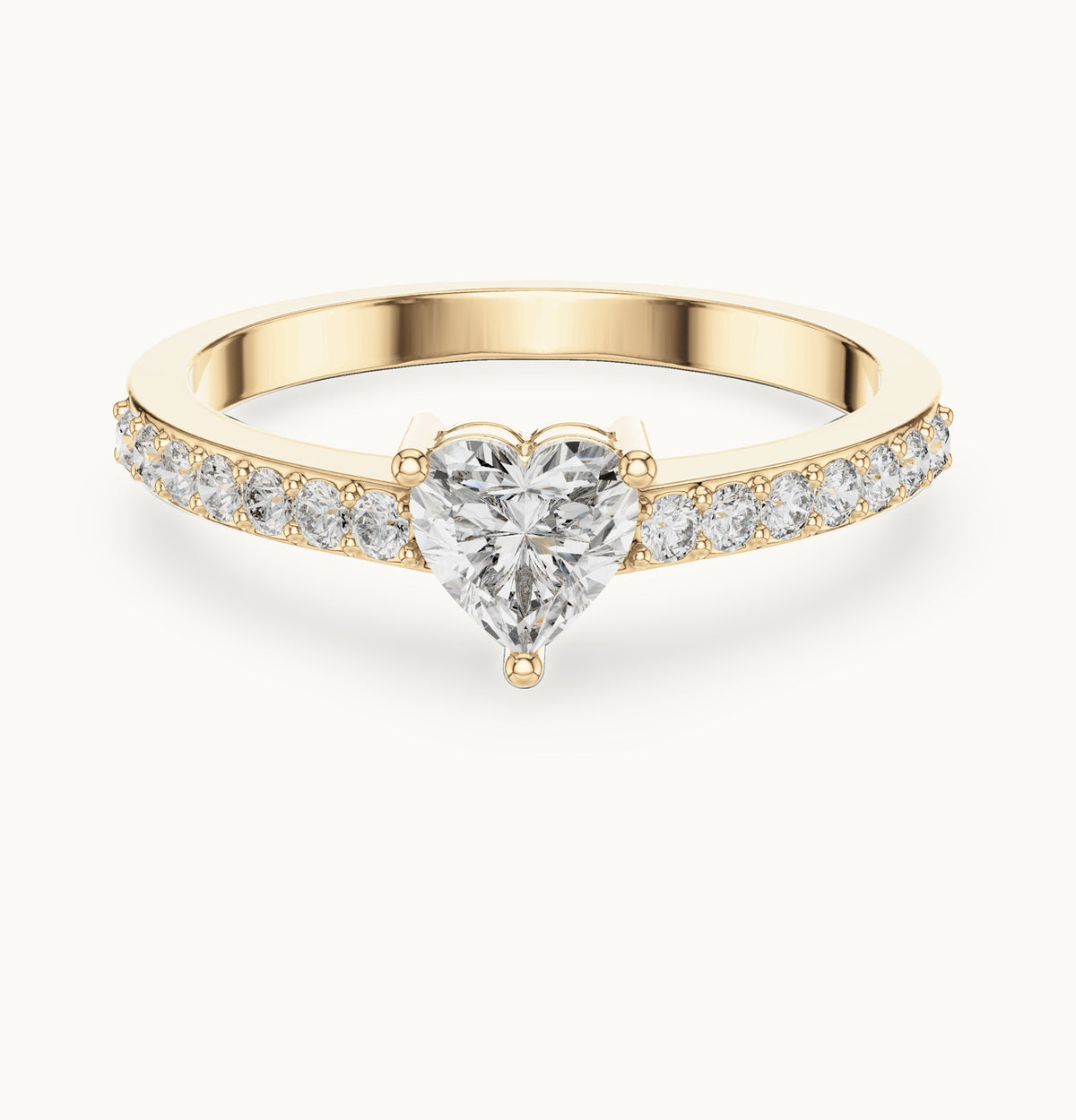 Heart lab-grown diamond solitaire engagement ring with pavé band in yellow gold, 0.66 CT TW, view 4