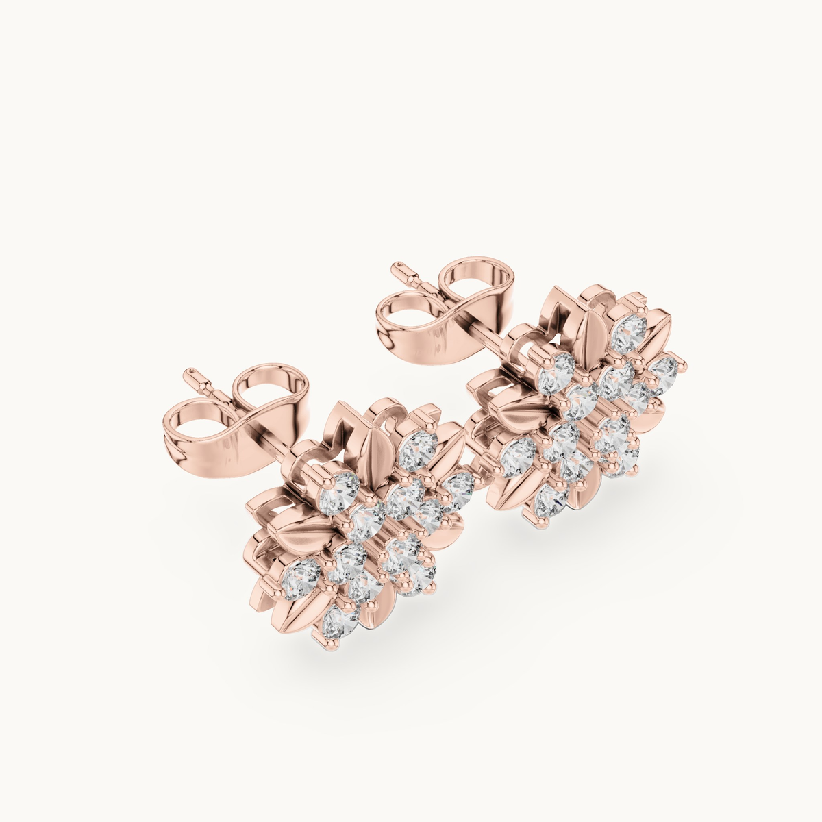 Round lab-grown diamond flower stud earrings in 14K rose gold, 0.91 CT TW, view 2
