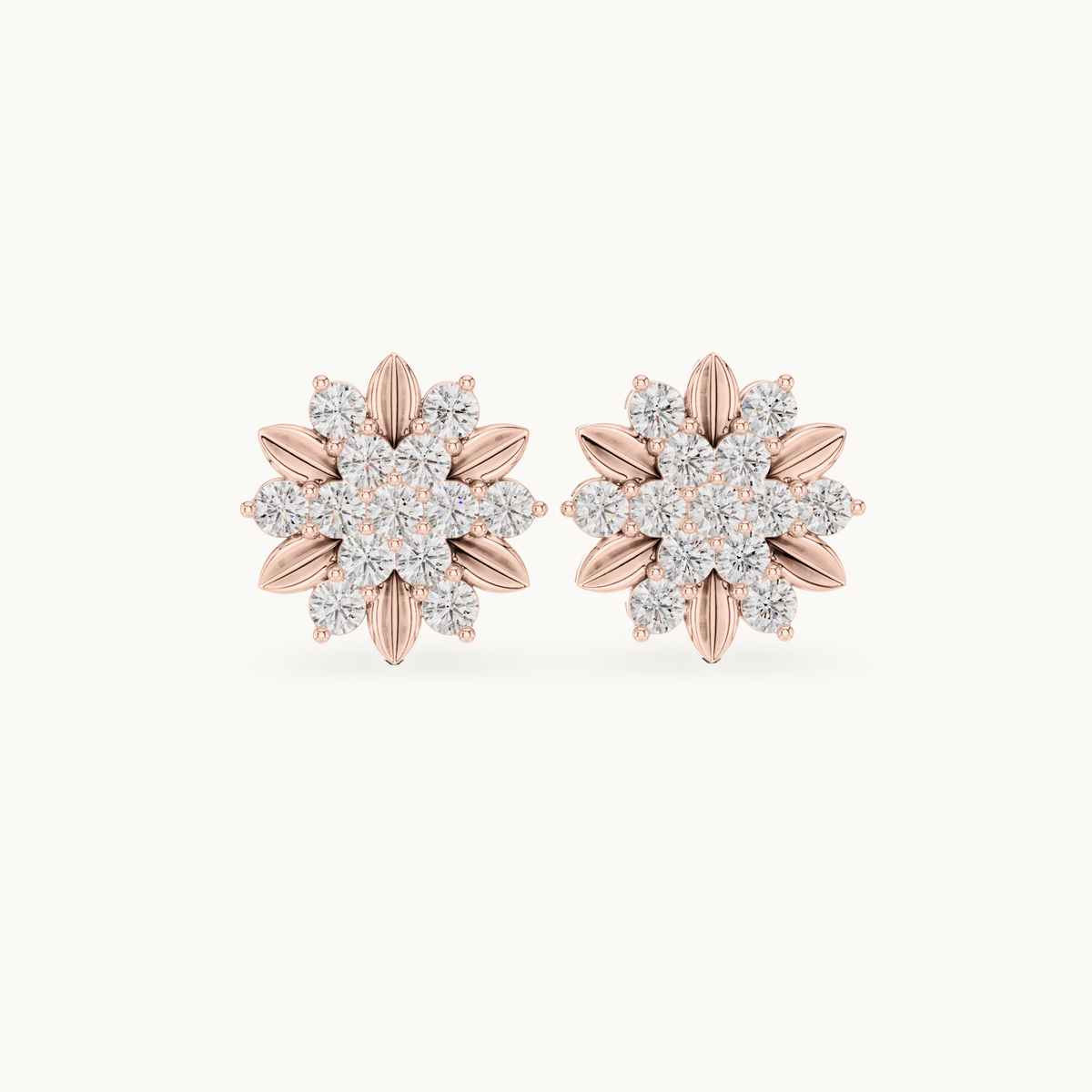 Round lab-grown diamond flower stud earrings in 14K rose gold, 0.91 CT TW, view 4