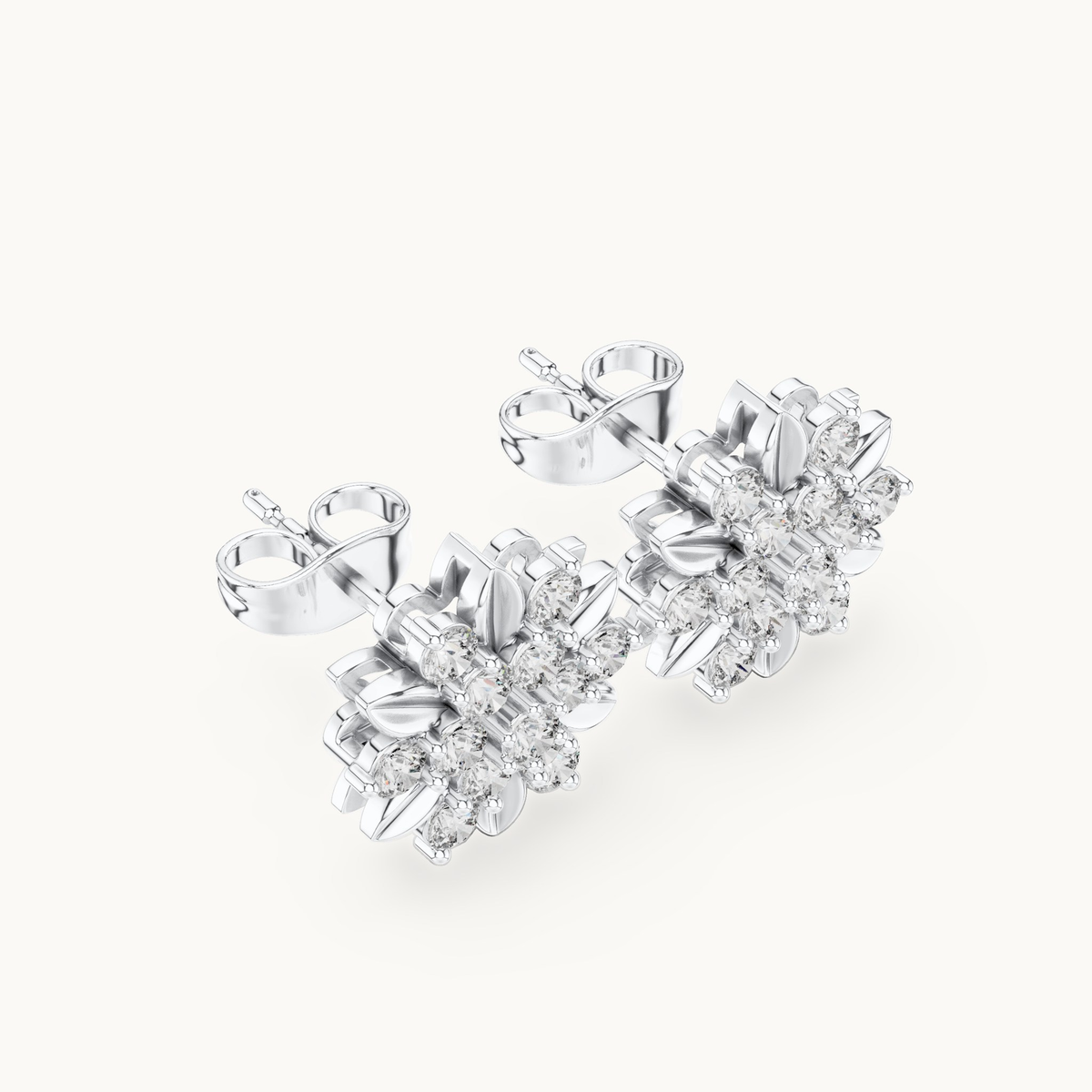 Round lab-grown diamond flower stud earrings in 14K white gold, 0.91 CT TW, view 2