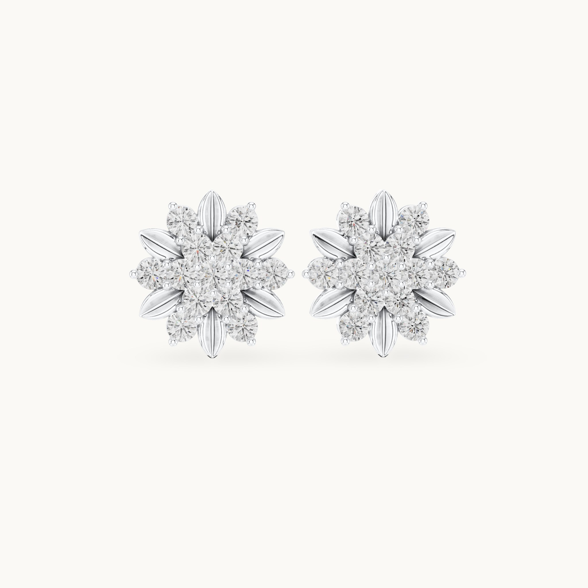 Round lab-grown diamond flower stud earrings in 14K white gold, 0.91 CT TW, view 4
