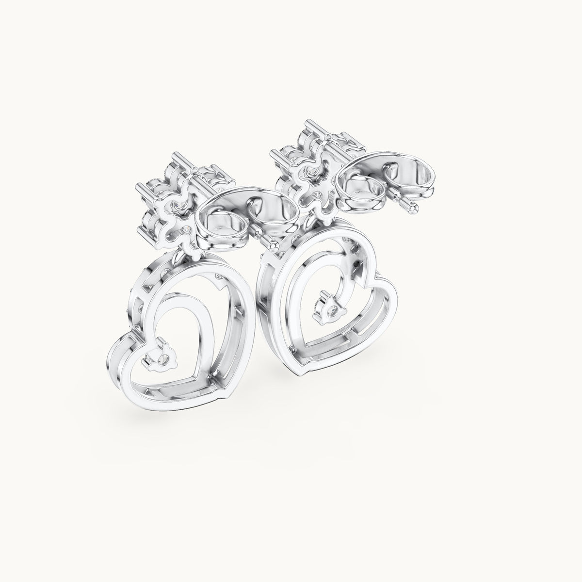 Round lab-grown diamond heart drop earrings in white gold, 0.61 CT TW, view 3