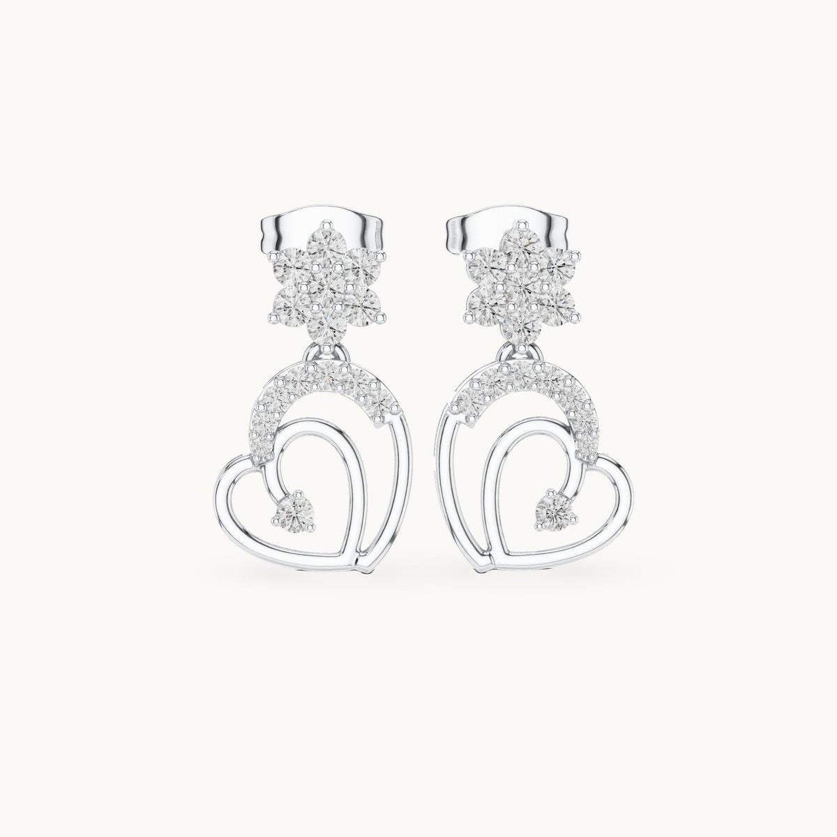 Round lab-grown diamond heart drop earrings in white gold, 0.61 CT TW, view 4
