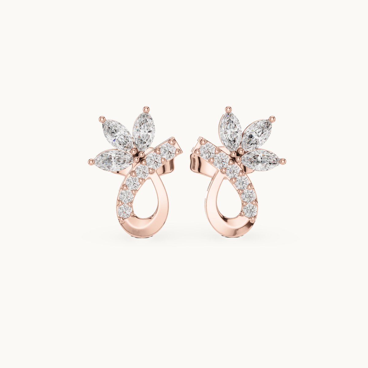 Marquise and round lab-grown diamond flower stud earrings in 14K rose gold, 0.47 CT TW, view 4