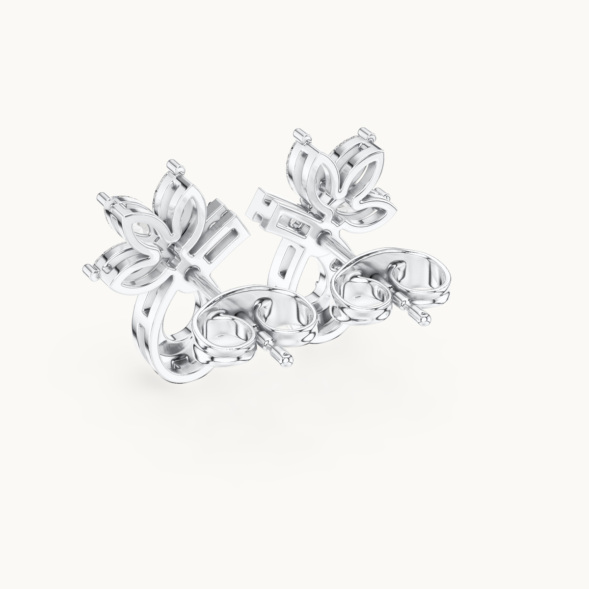 Marquise and round lab-grown diamond flower stud earrings in 14K white gold, 0.47 CT TW, view 3