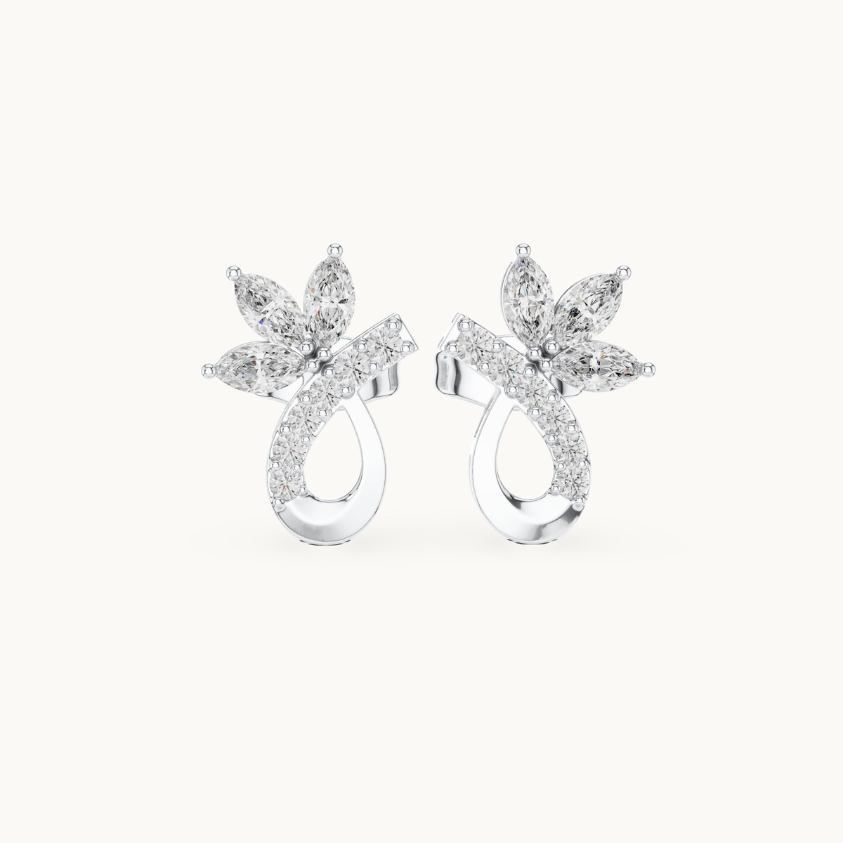 Marquise and round lab-grown diamond flower stud earrings in 14K white gold, 0.47 CT TW, view 4