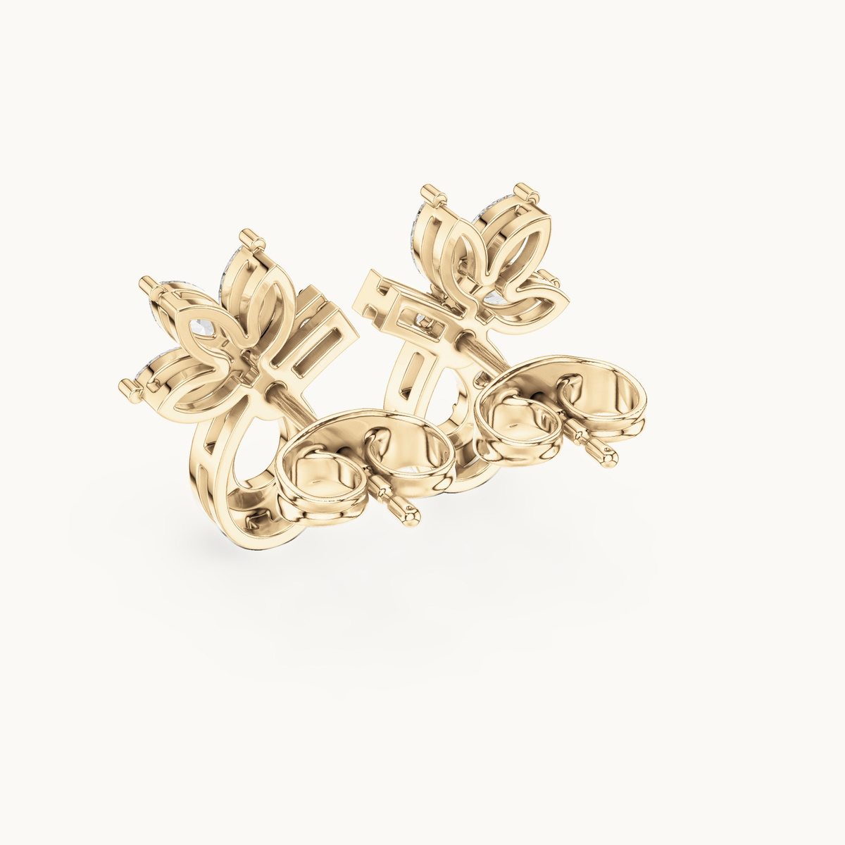 Marquise and round lab-grown diamond flower stud earrings in 14K yellow gold, 0.47 CT TW, view 3