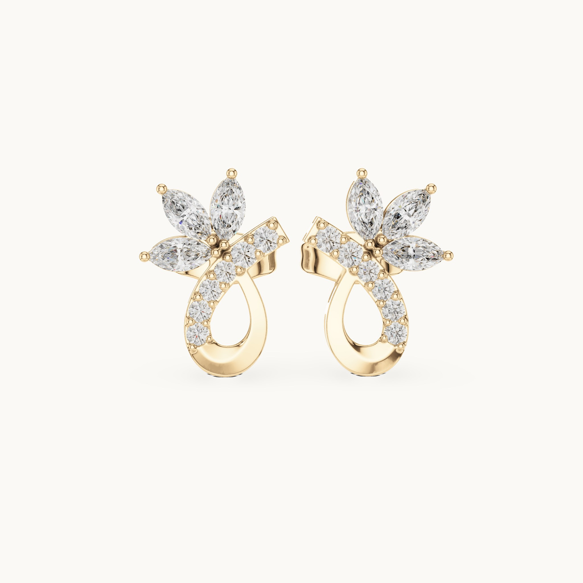 Marquise and round lab-grown diamond flower stud earrings in 14K yellow gold, 0.47 CT TW, view 4
