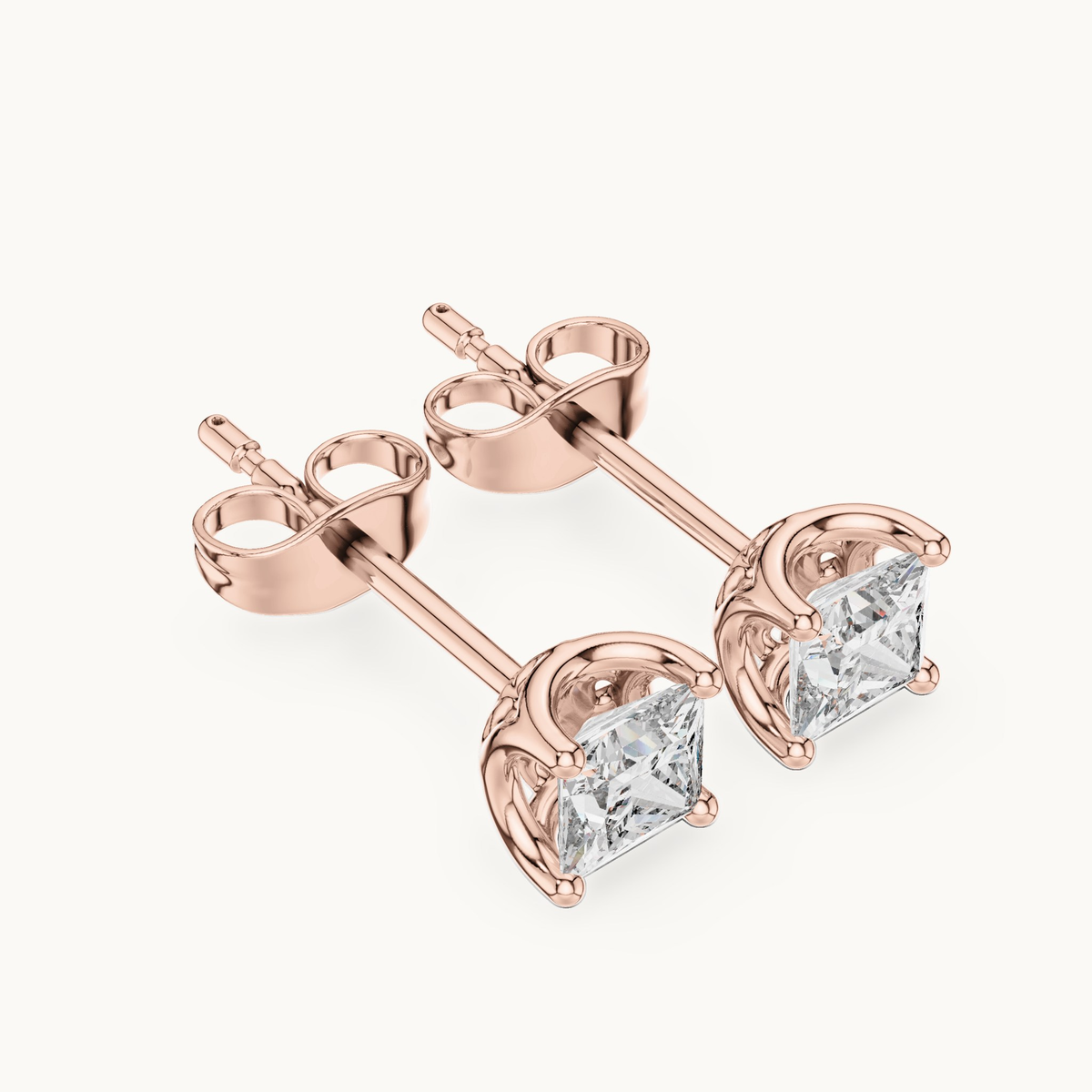 Princess-cut lab-grown diamond solitaire stud earrings in 14K rose gold, 0.43 CT TW, view 2