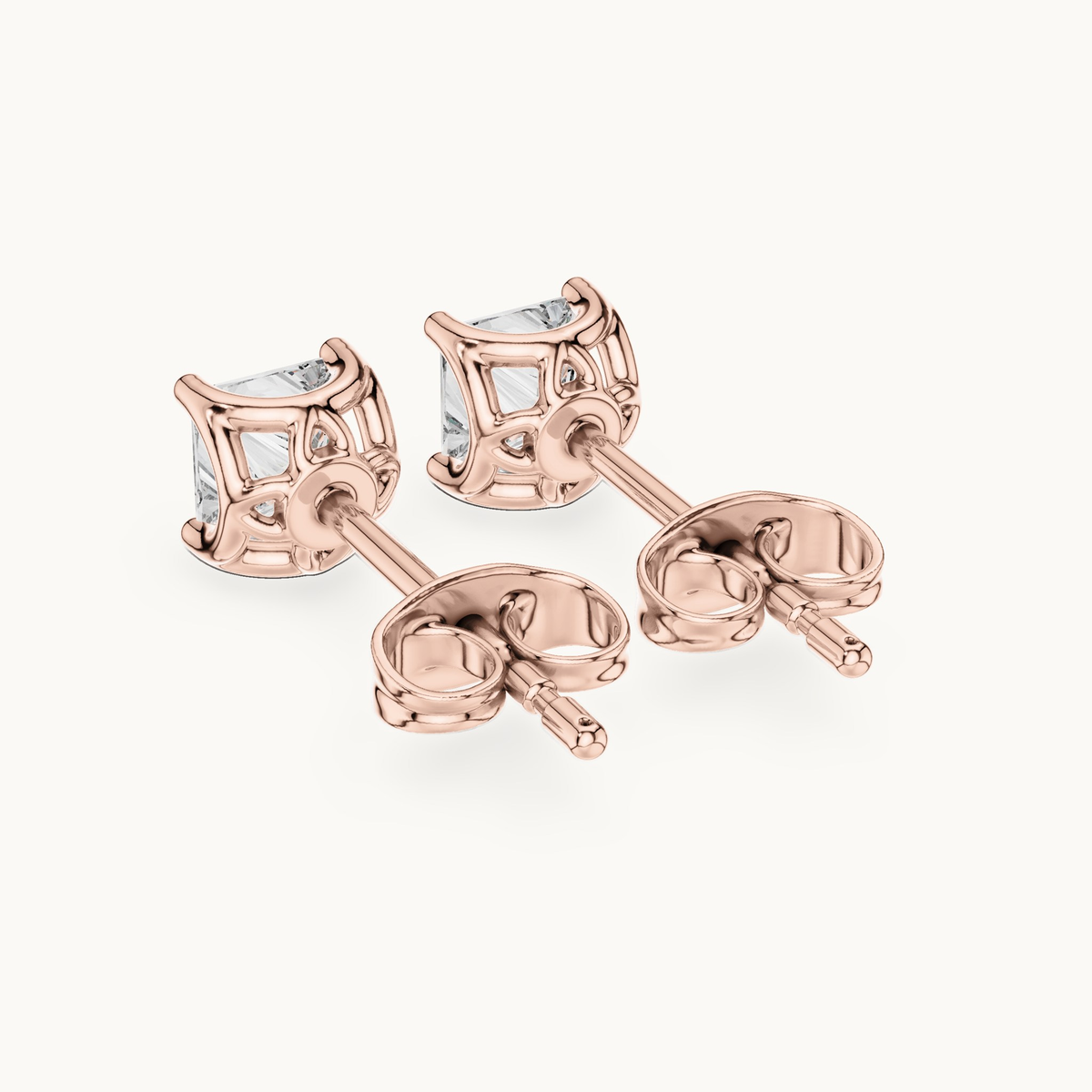 Princess-cut lab-grown diamond solitaire stud earrings in 14K rose gold, 0.43 CT TW, view 3