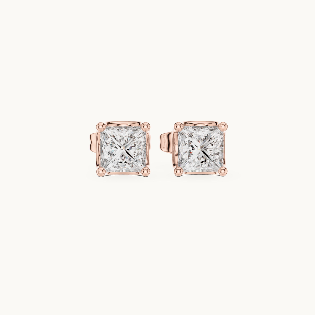 Princess-cut lab-grown diamond solitaire stud earrings in 14K rose gold, 0.43 CT TW, view 4