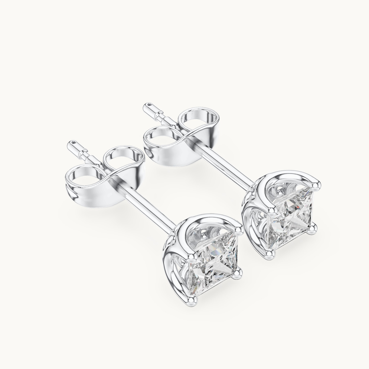 Princess-cut lab-grown diamond solitaire stud earrings in 14K white gold, 0.43 CT TW, view 2