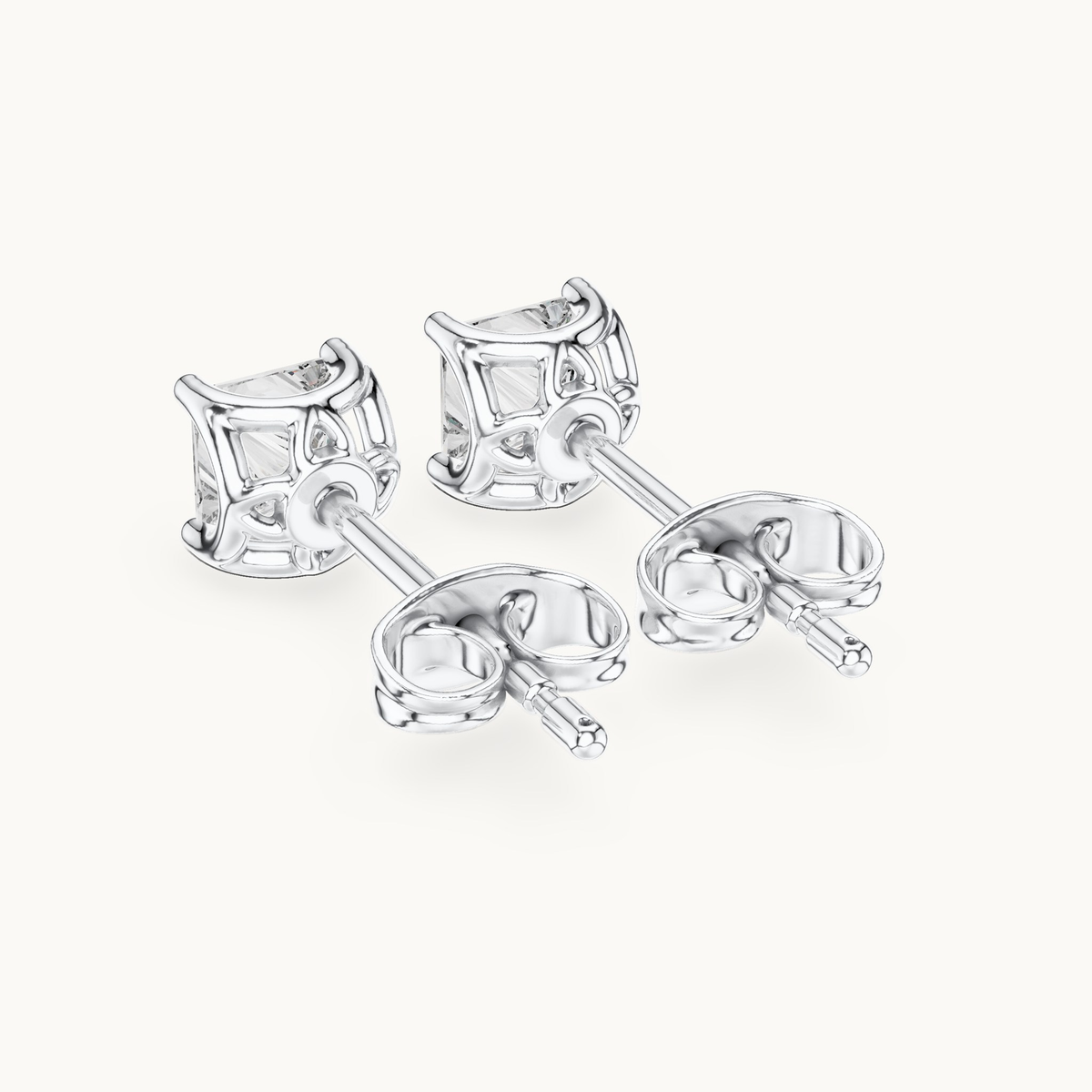 Princess-cut lab-grown diamond solitaire stud earrings in 14K white gold, 0.43 CT TW, view 3