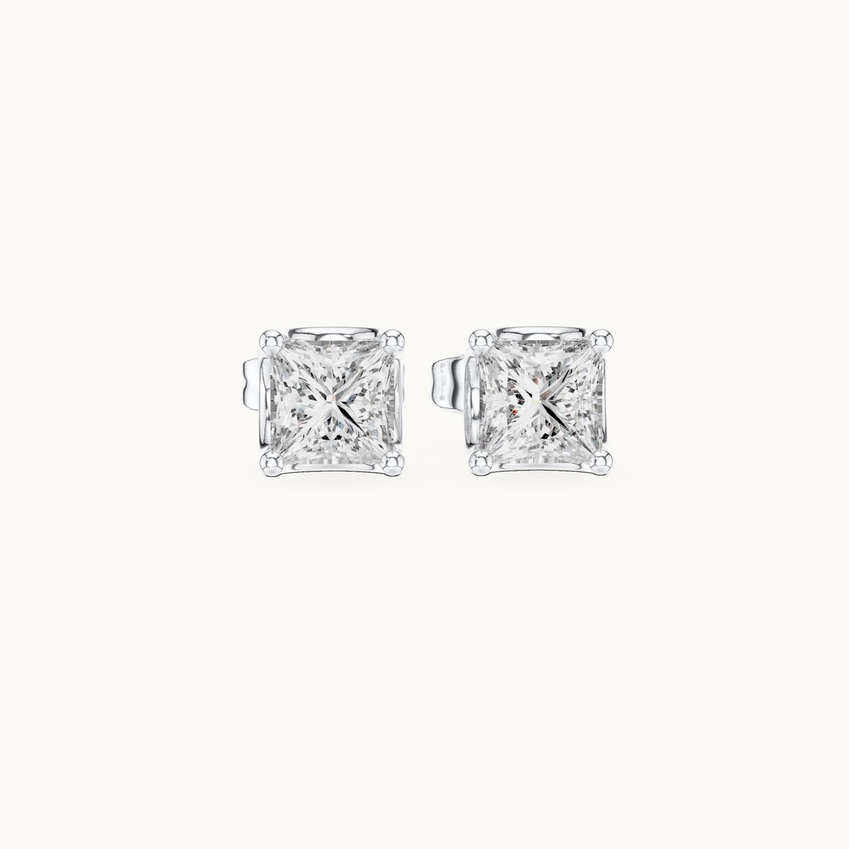 Princess-cut lab-grown diamond solitaire stud earrings in 14K white gold, 0.43 CT TW, view 4