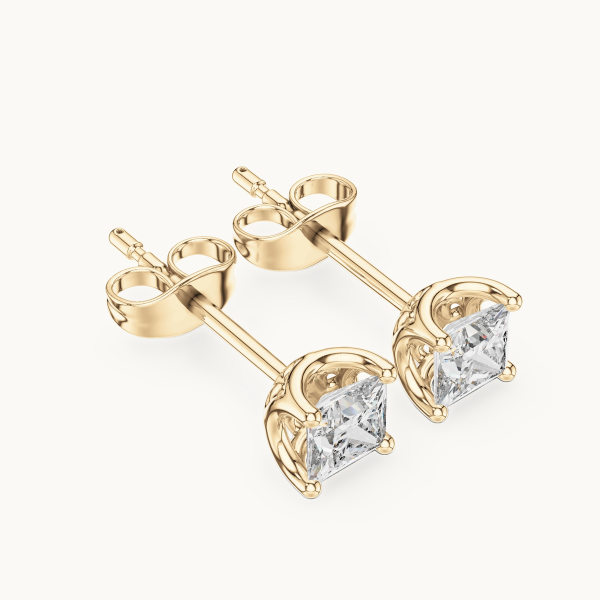Princess-cut lab-grown diamond solitaire stud earrings in 14K yellow gold, 0.43 CT TW, view 2