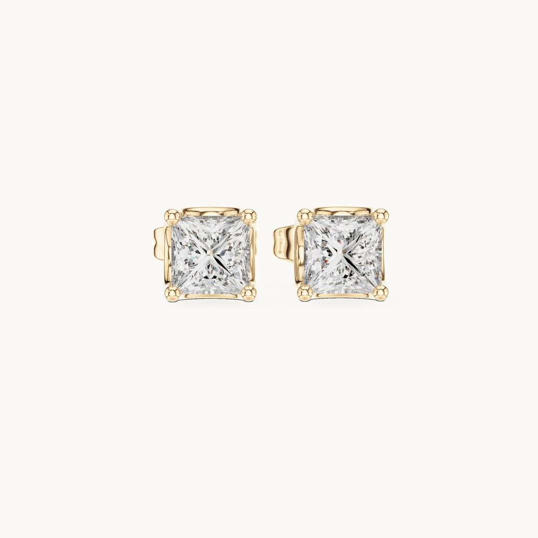 Princess-cut lab-grown diamond solitaire stud earrings in 14K yellow gold, 0.43 CT TW, view 4
