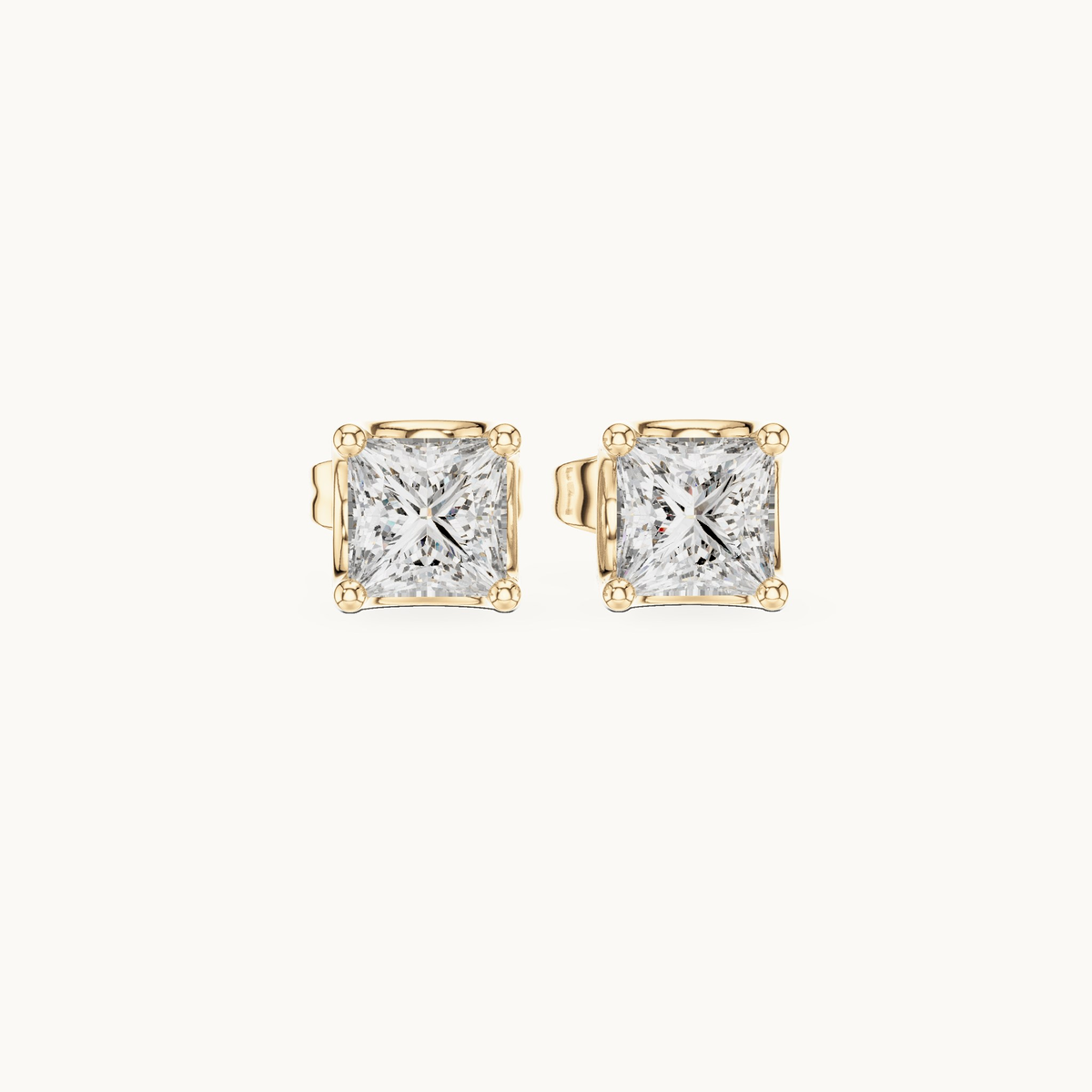 Princess-cut lab-grown diamond solitaire stud earrings in 14K yellow gold, 0.43 CT TW, view 4