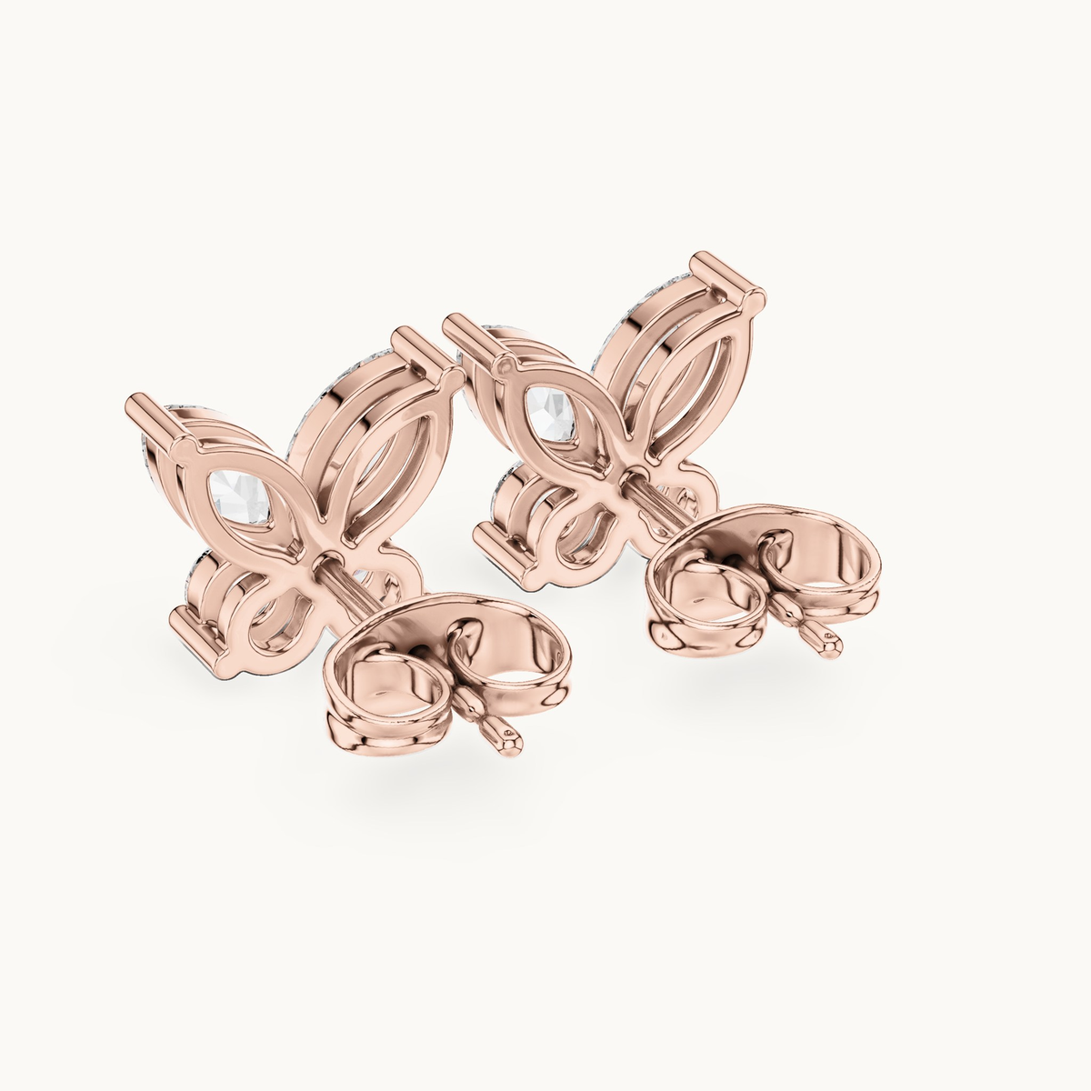 Marquise and round lab-grown diamond butterfly stud earrings in 14K rose gold, 1.19 CT TW, view 3
