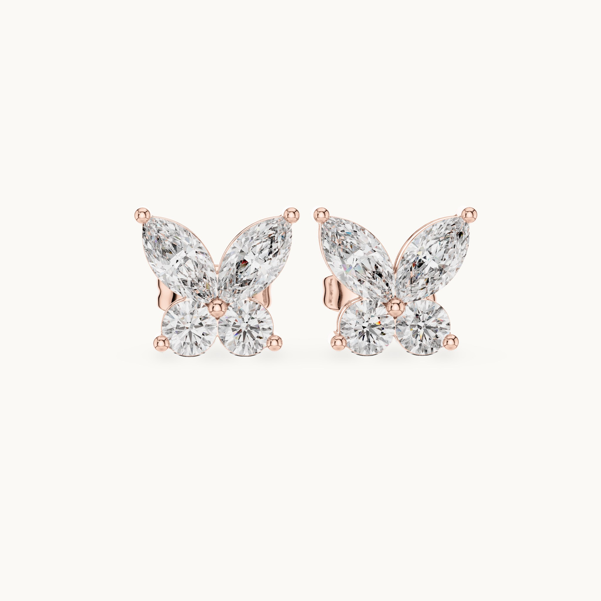 Marquise and round lab-grown diamond butterfly stud earrings in 14K rose gold, 1.19 CT TW, view 4
