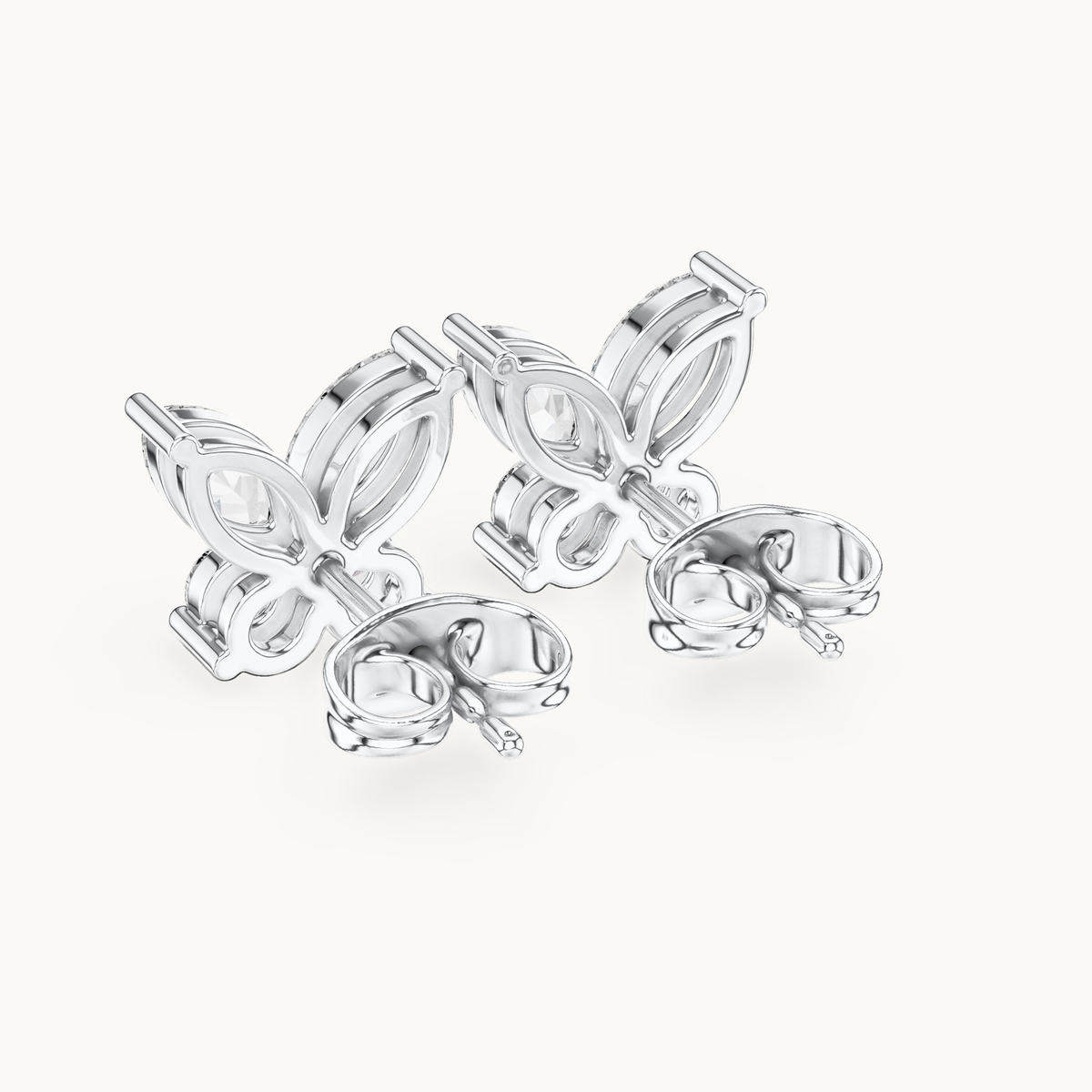Marquise and round lab-grown diamond butterfly stud earrings in 14K white gold, 1.19 CT TW, view 3